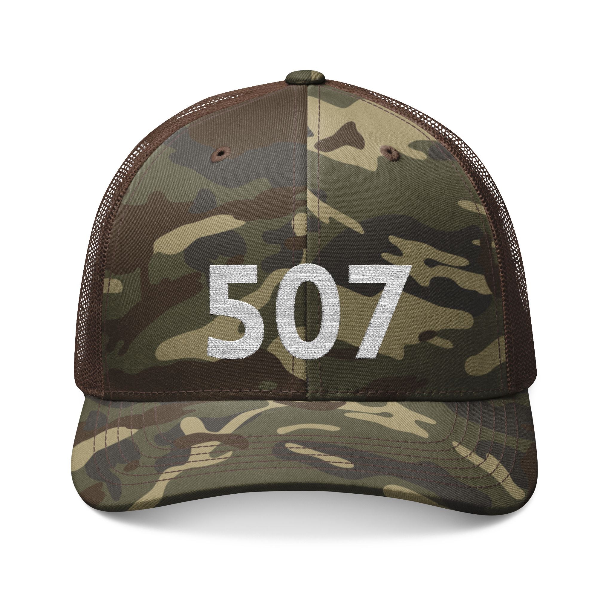 Embroidered Area Code 507 Camouflage Trucker Hat
