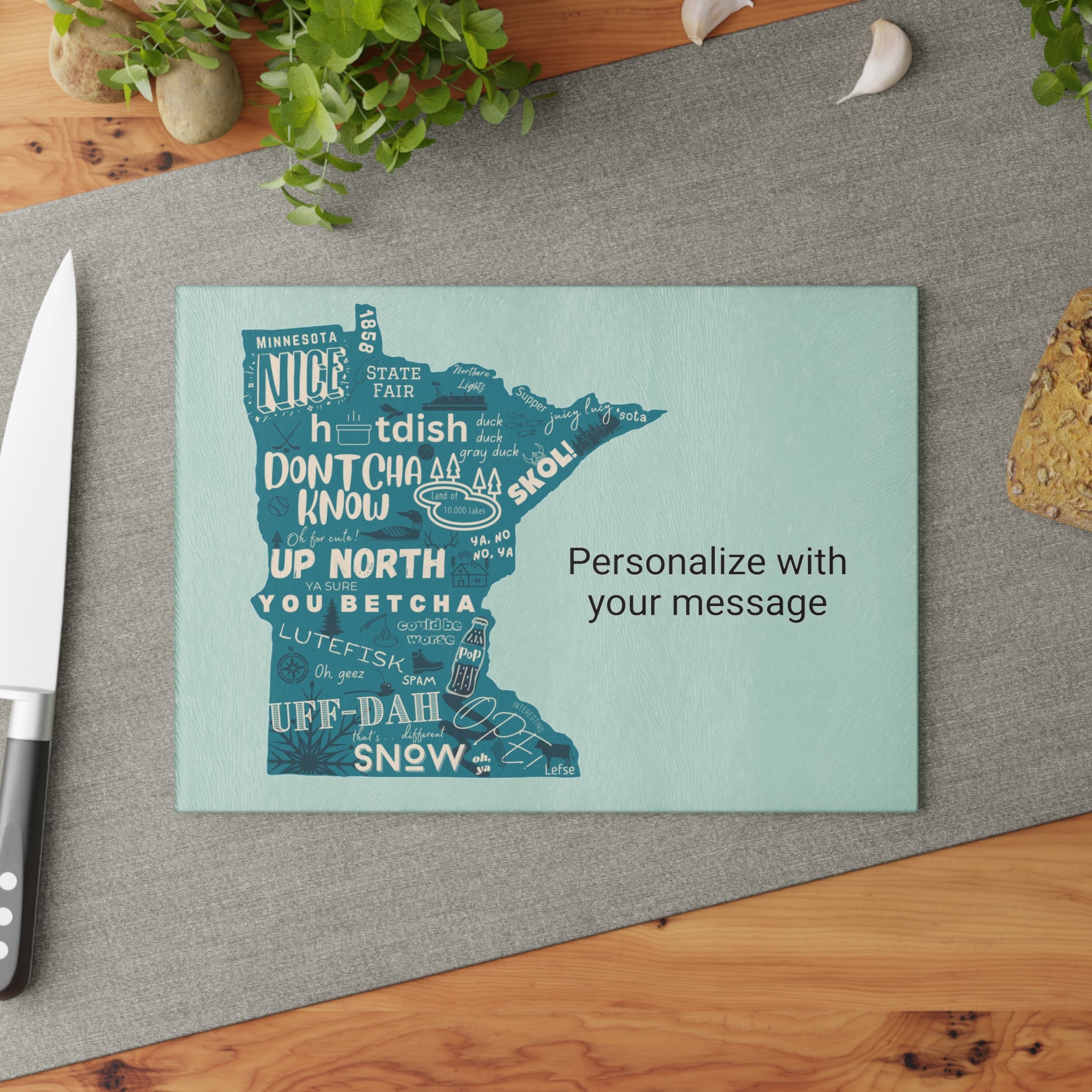 Personalized Minnesota Glass Cutting Board