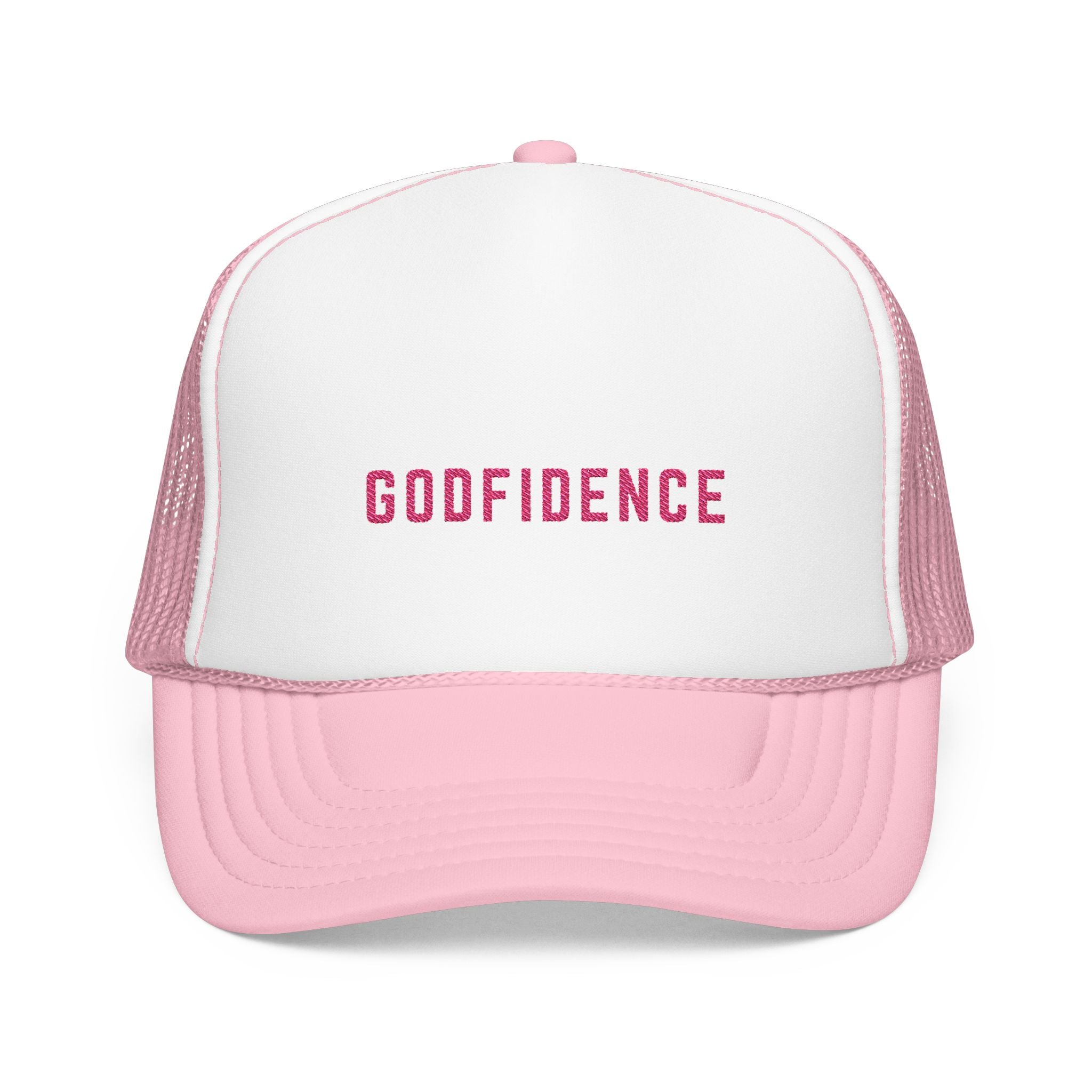 Godfidence Foam Trucker Hat - Empowering Pink Embroidery Cap for Confidence Boost