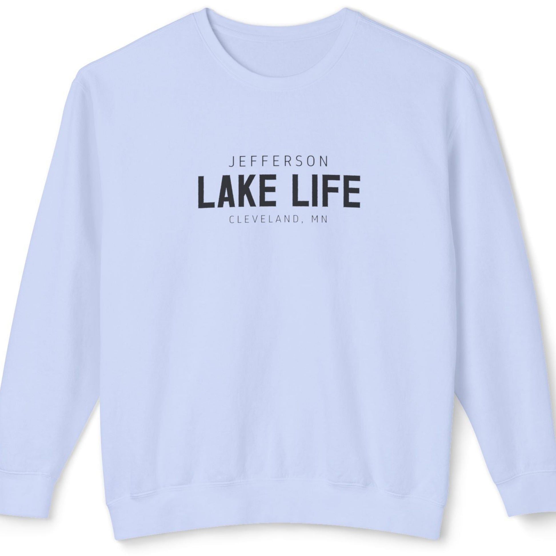 Light blue sweatshirt with 'Jefferson Lake Life' text 