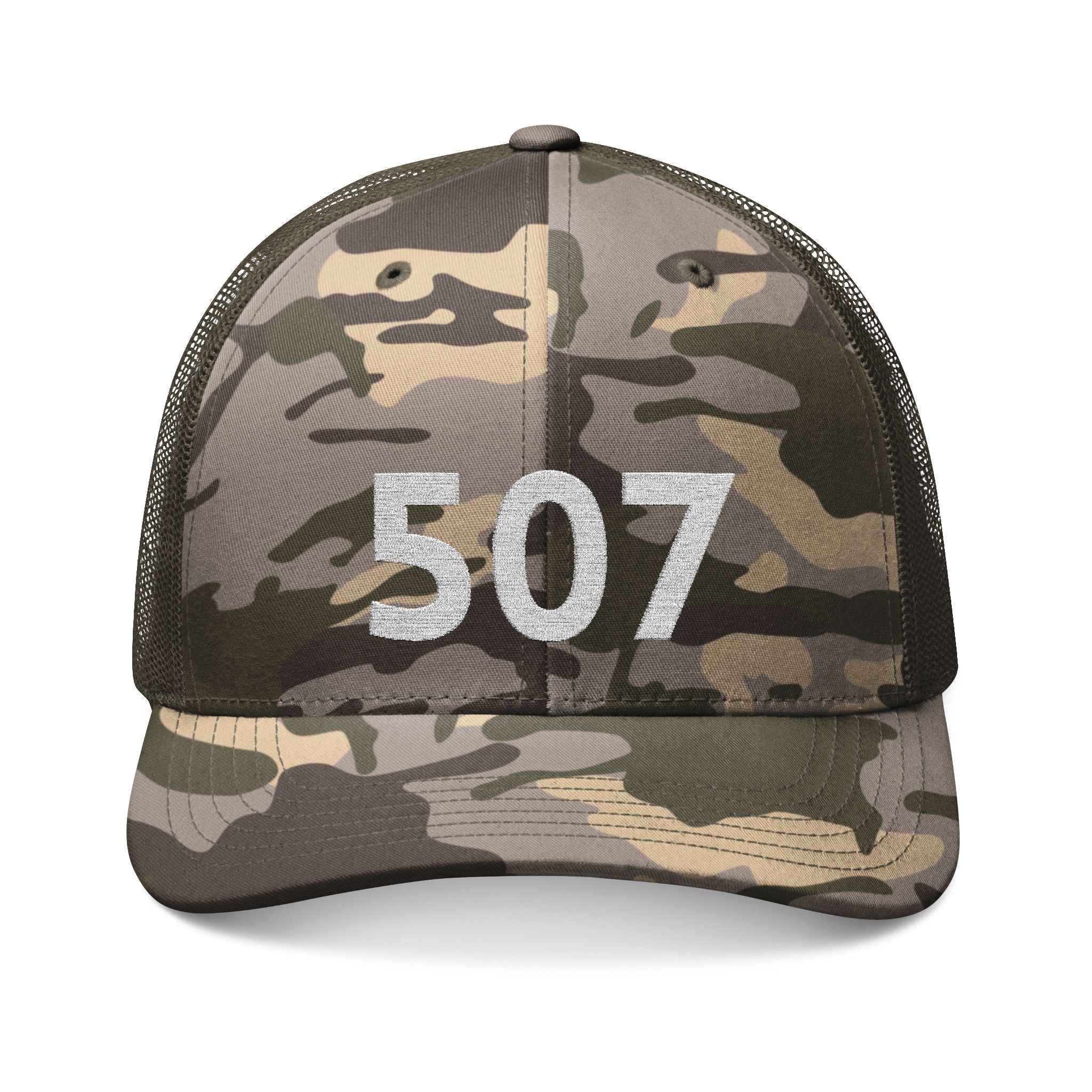 Embroidered Area Code 507 Camouflage Trucker Hat
