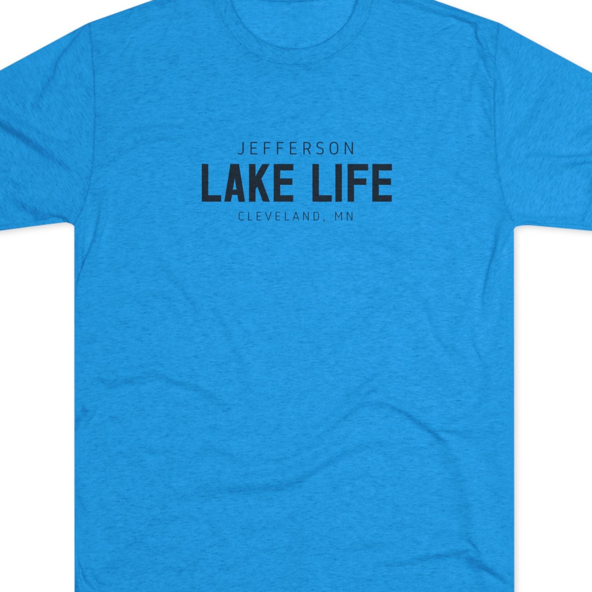 Blue t-shirt with 'Jefferson Lake Life Cleveland, MN' text 