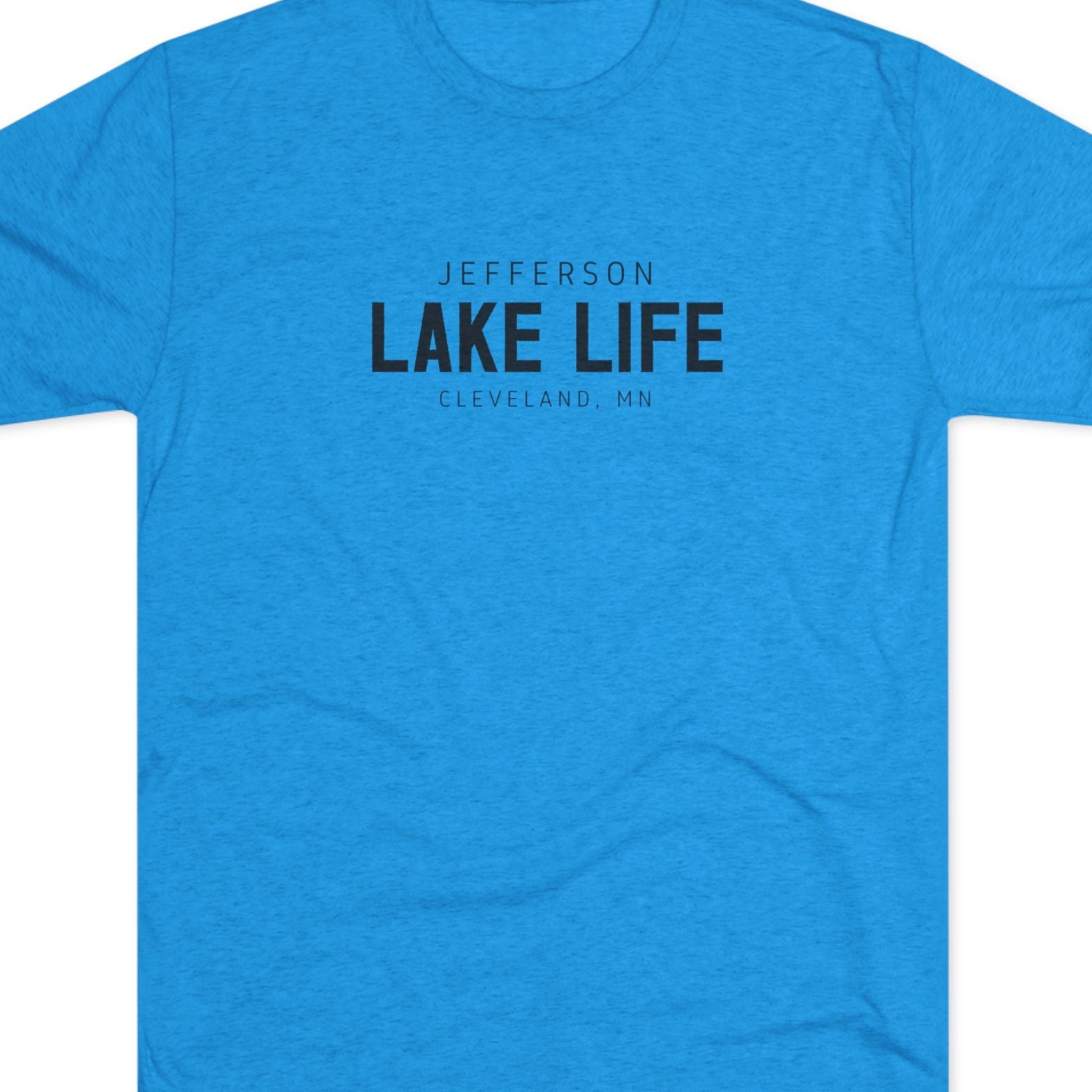 Blue t-shirt with 'Jefferson Lake Life Cleveland, MN' text 