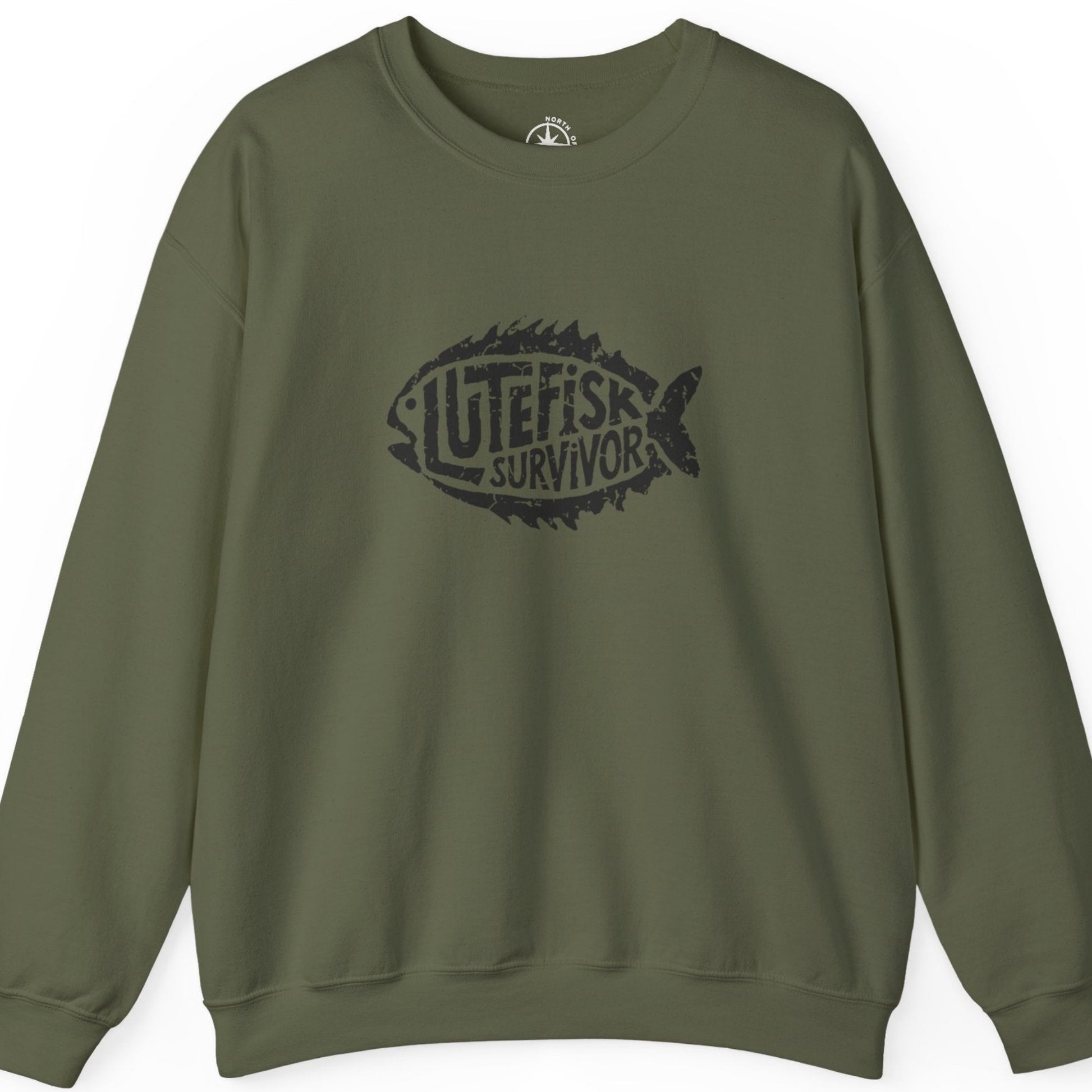 Green  sweatshirt 'Lutefisk Survivor' graphic 