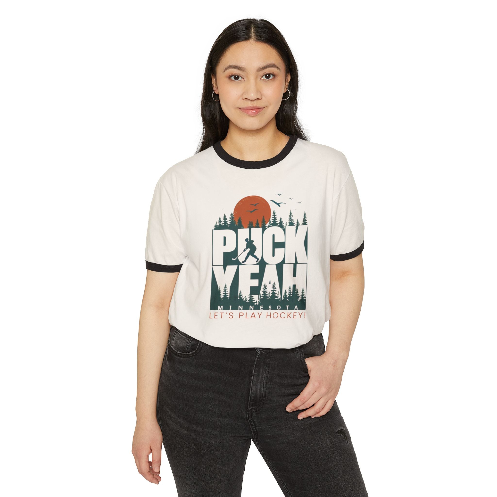 Puck Yeah! Let's Play Hockey Ringer T-Shirt