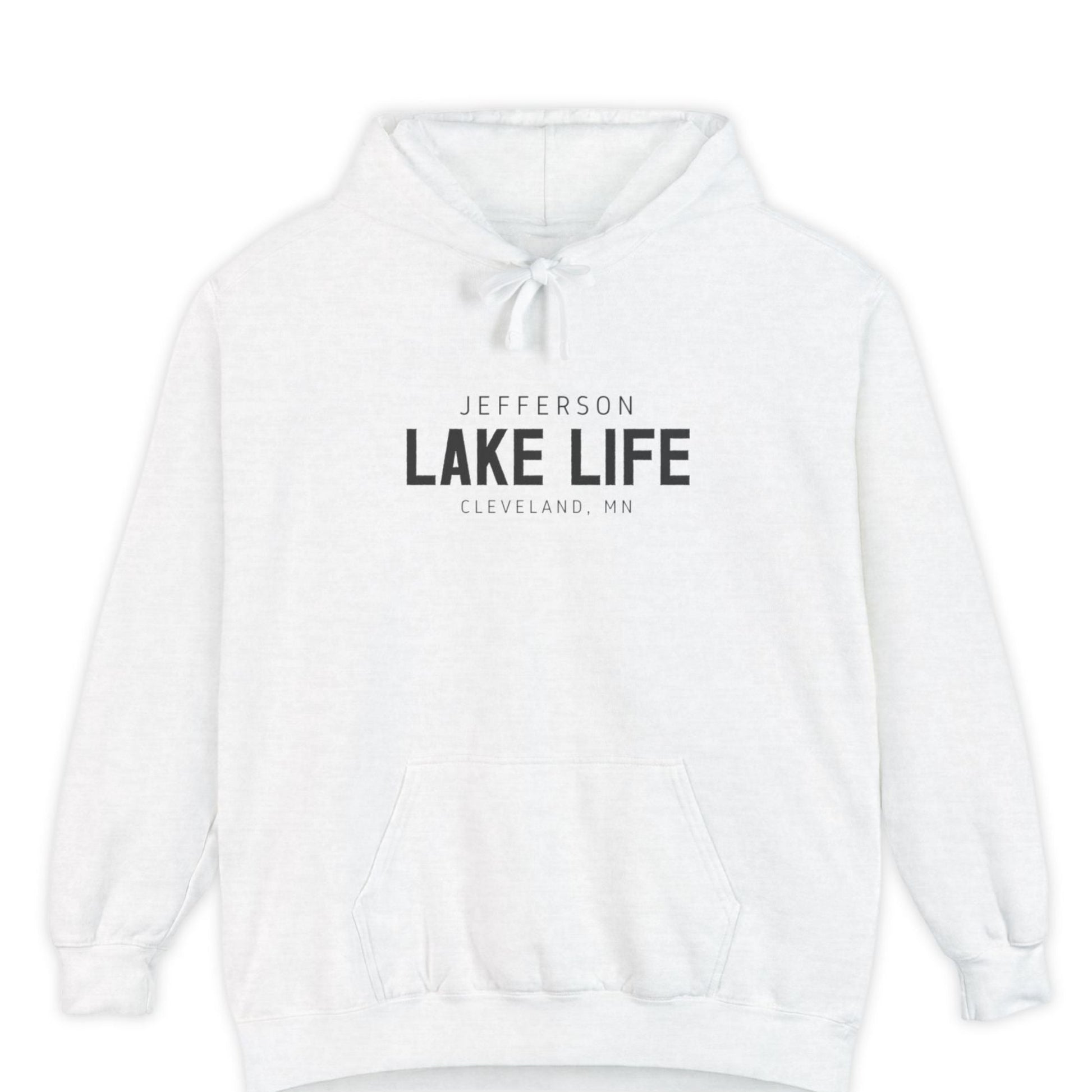 White hoodie with 'Jefferson Lake Life' text