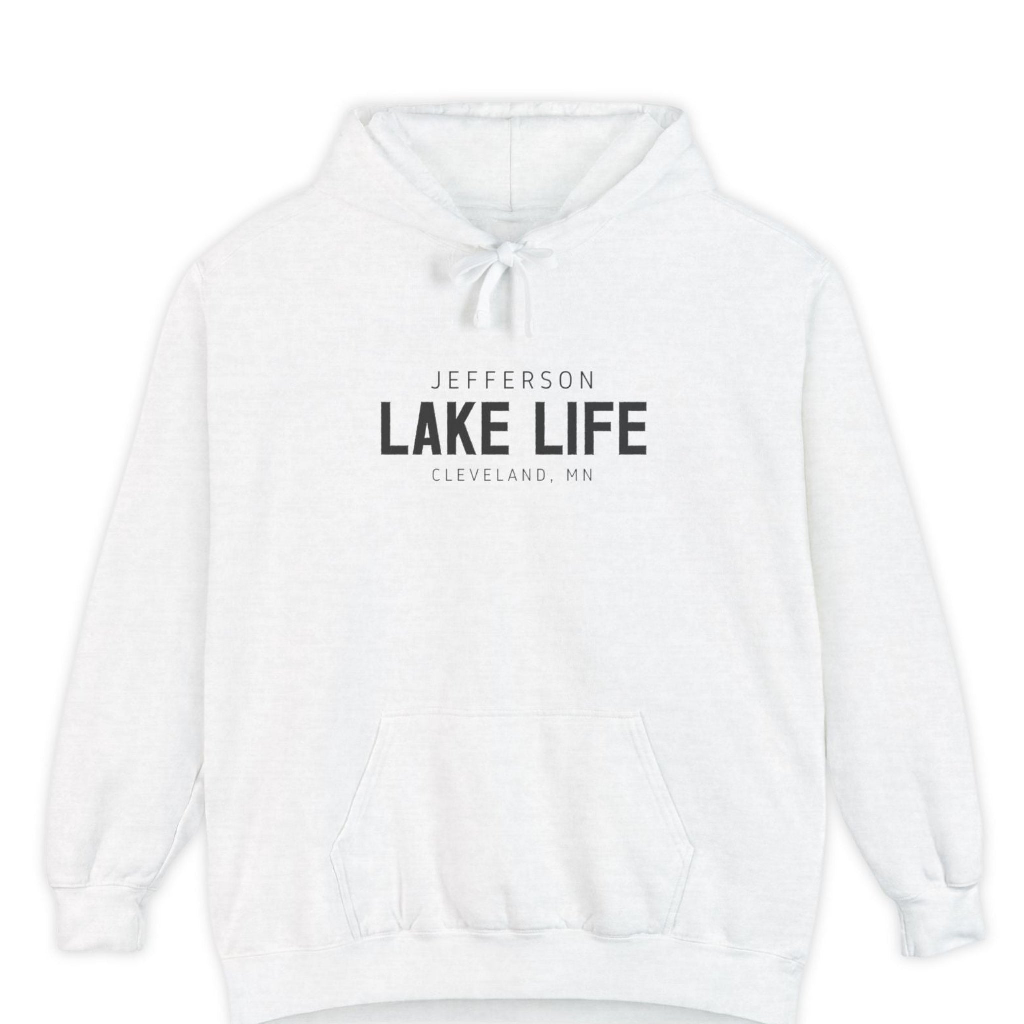 White hoodie with 'Jefferson Lake Life' text