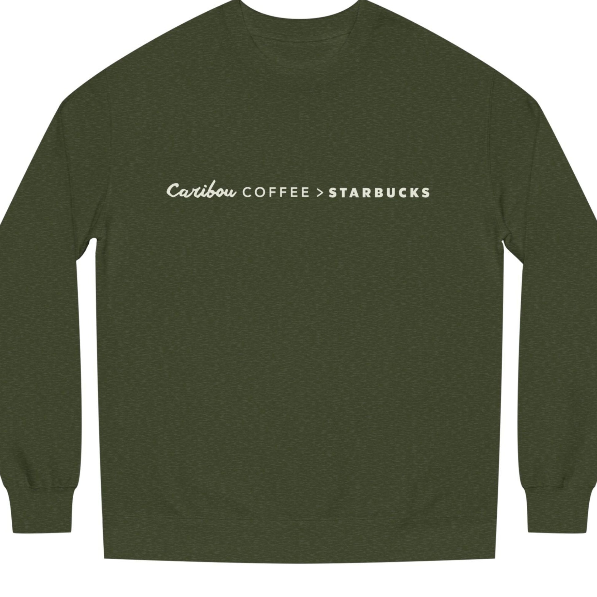 Green long-sleeve shirt with text 