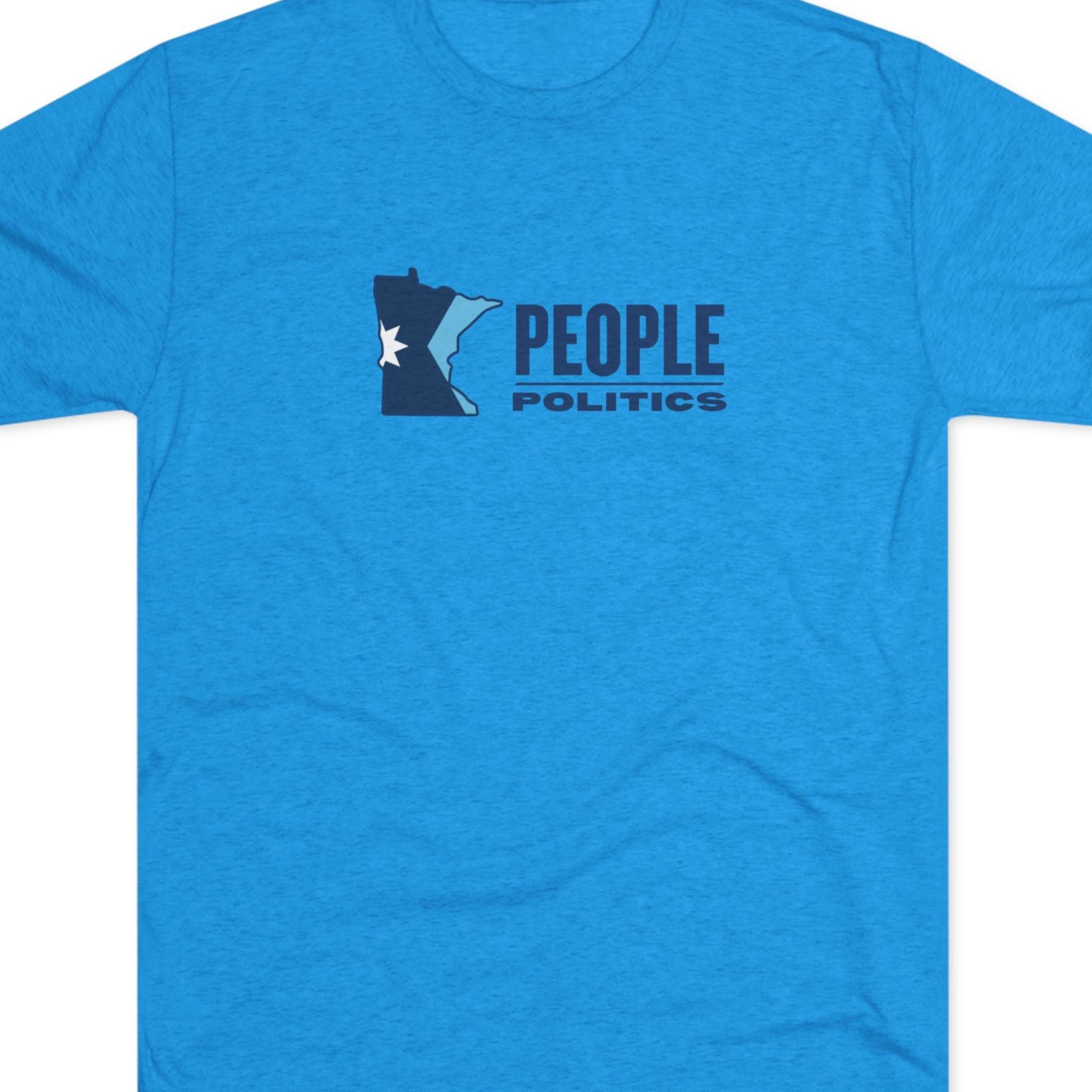 Blue t-shirt with 'People Politics' logo 