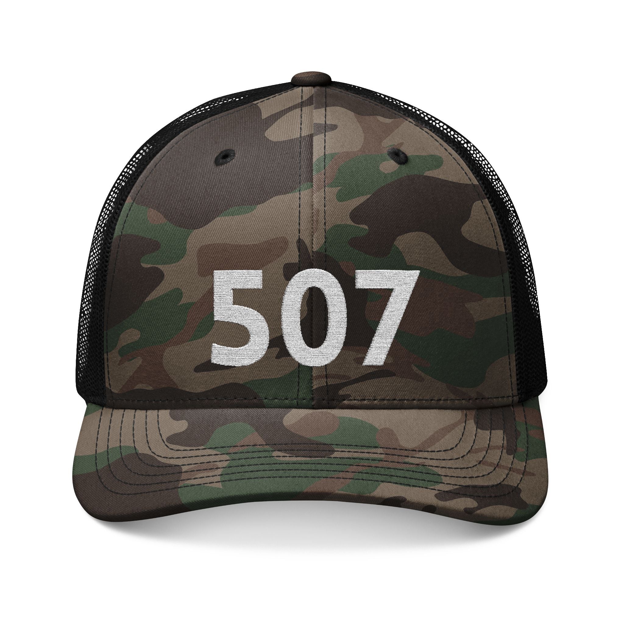 Embroidered Area Code 507 Camouflage Trucker Hat