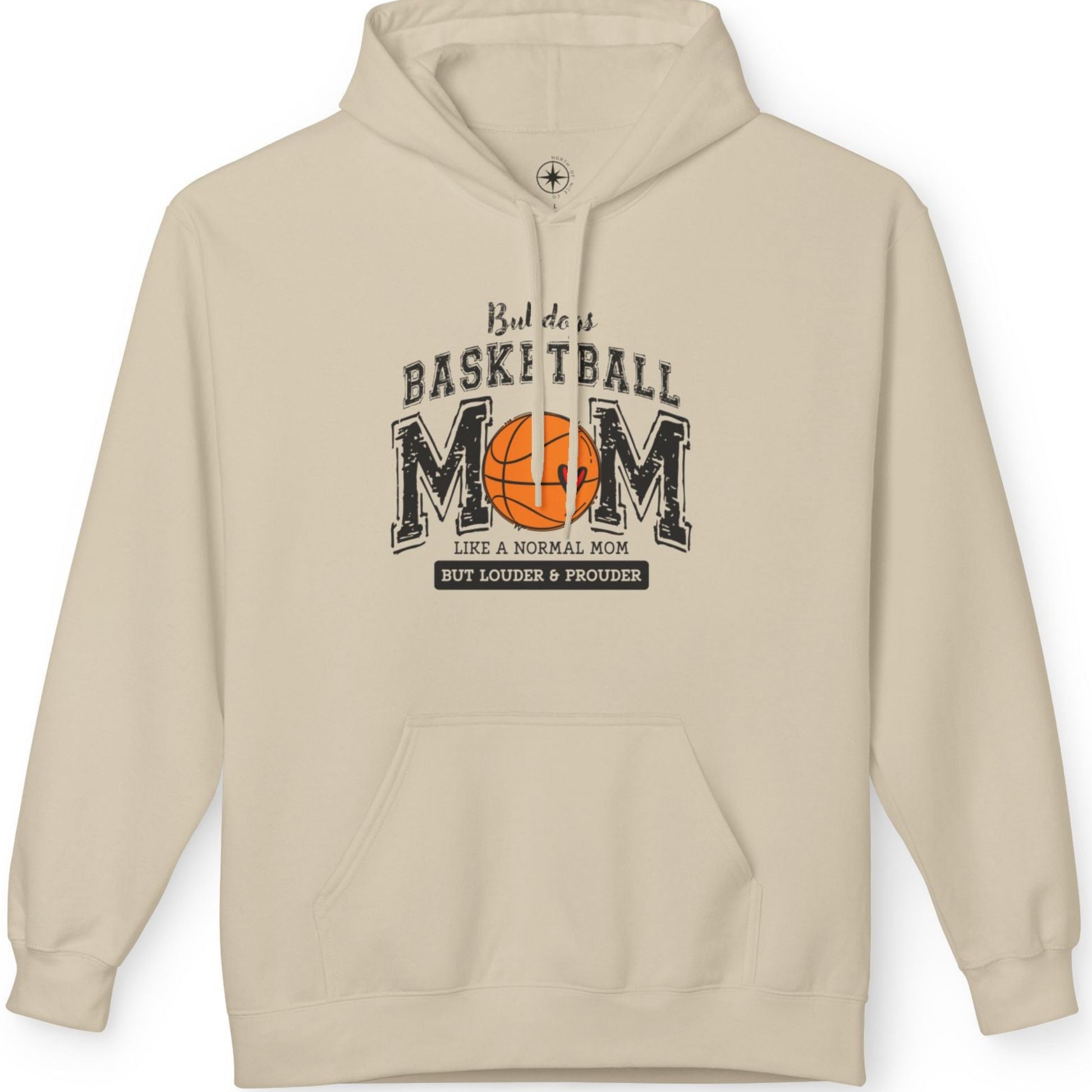 Beige hoodie with basketball mom graphic 