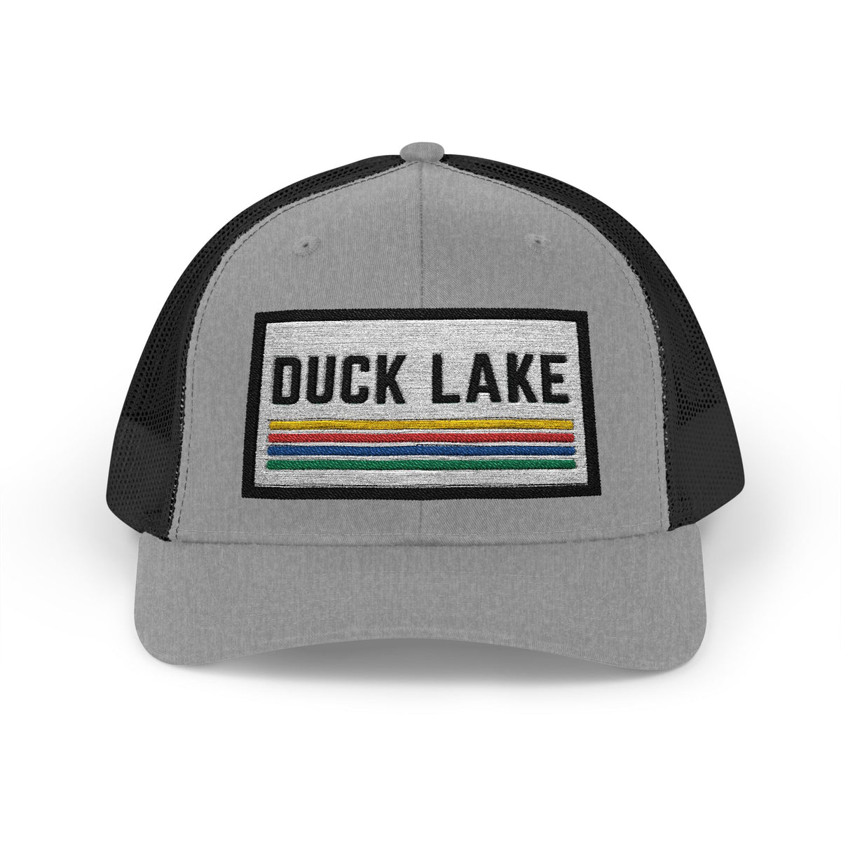 Duck Lake Patch Trucker Hat — Retro Stripe Snapback Cap