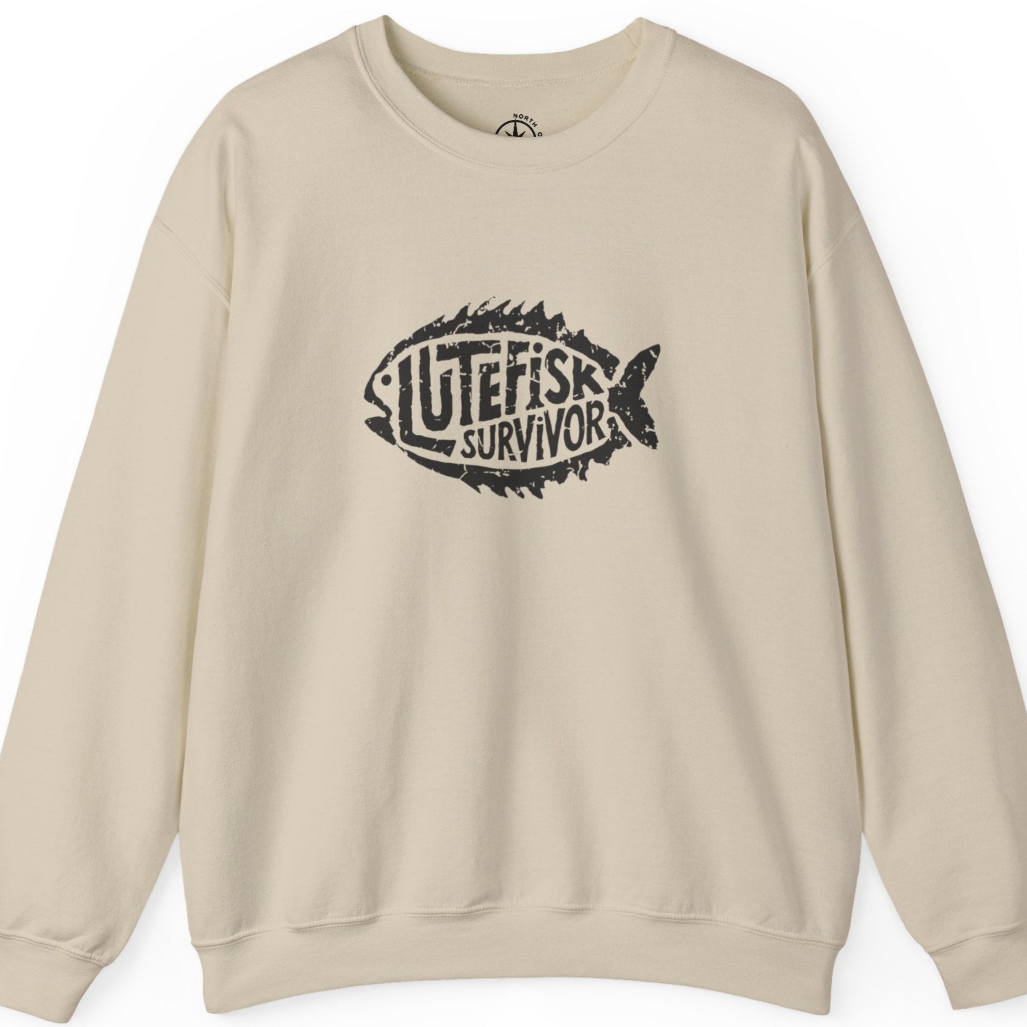 Beige sweatshirt 'Lutefisk Survivor' graphic 