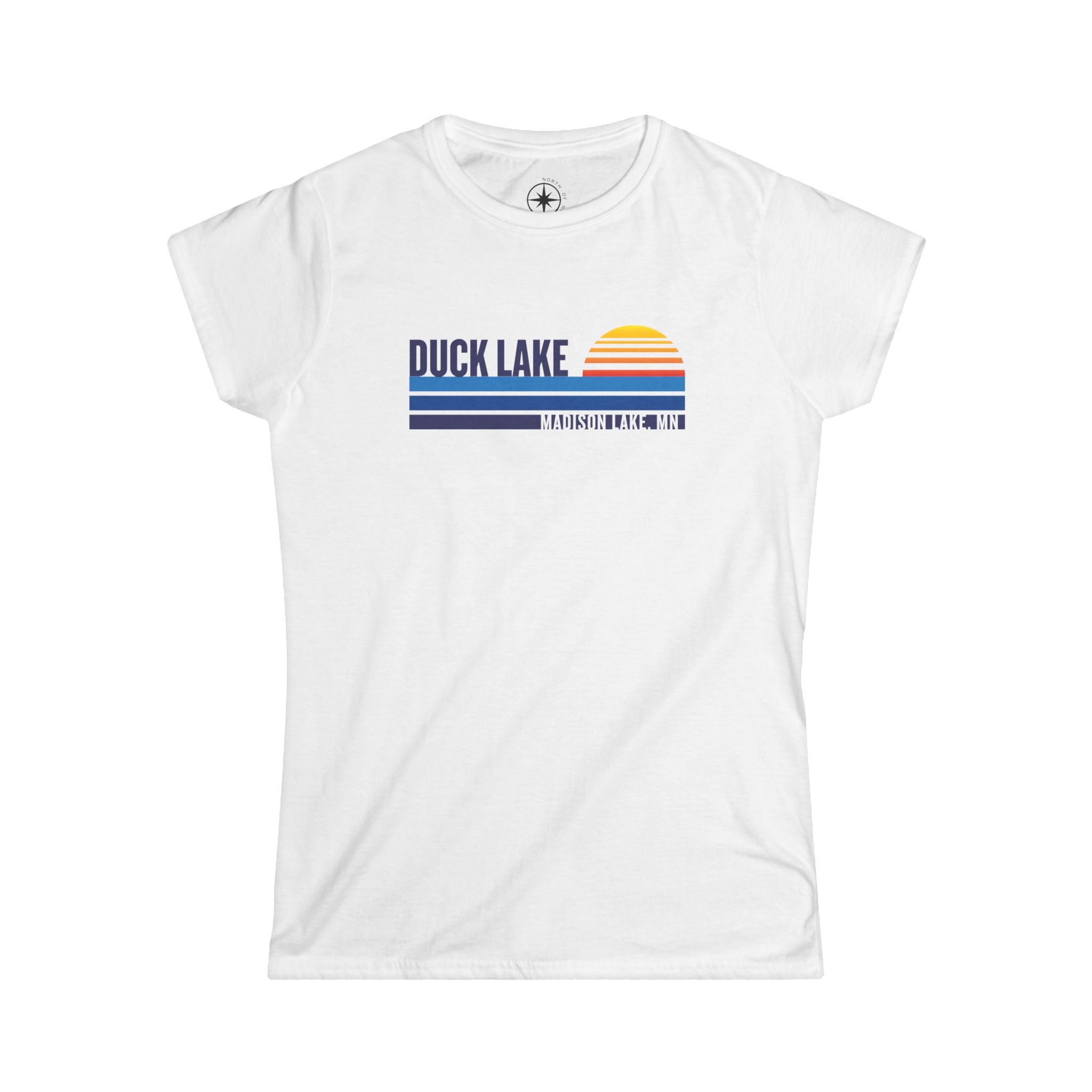 Duck Lake Sunset Tee — Women's Retro Lakeside Graphic T-Shirt