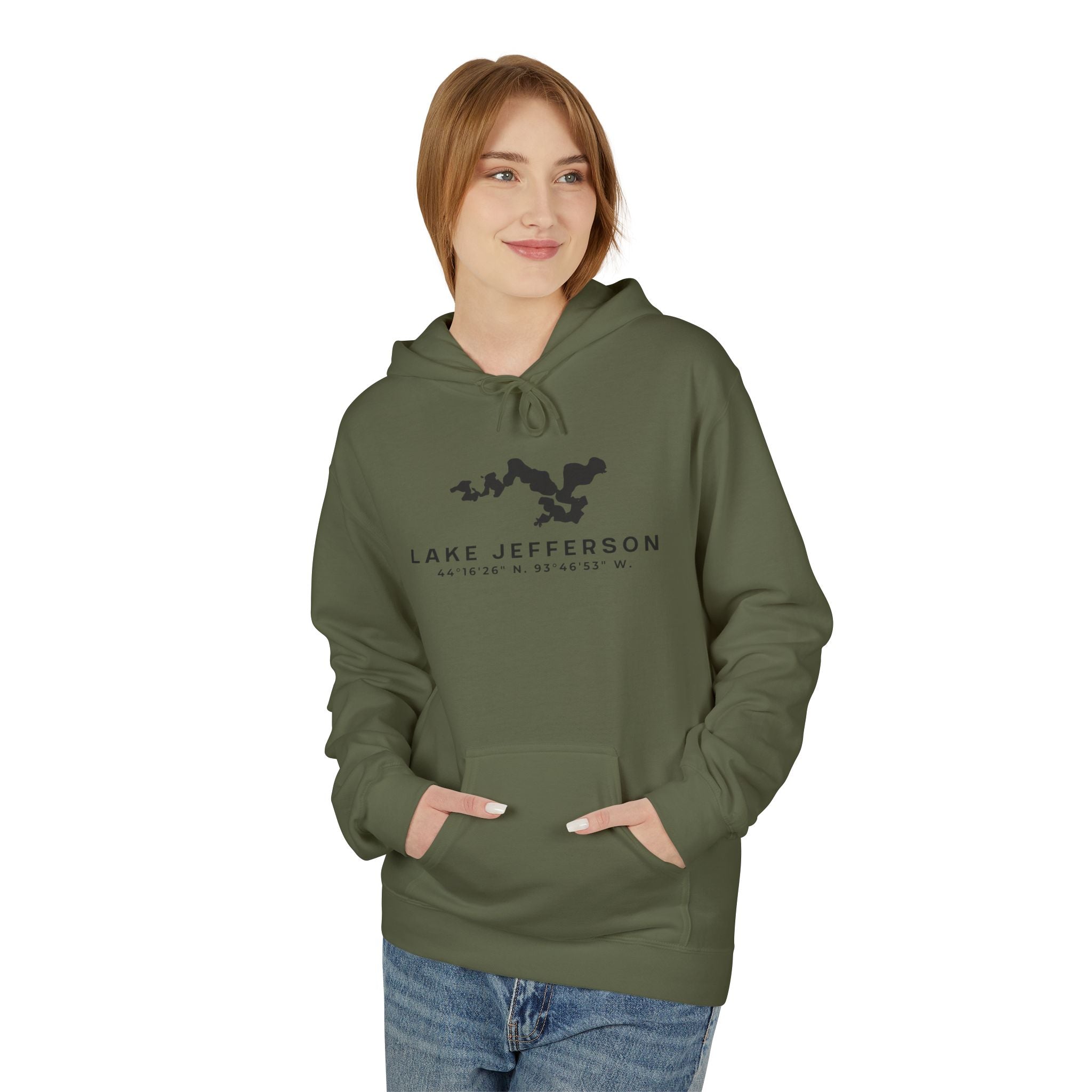 Lake Jefferson Map Hoodie Sweatshirt — Lake Outline Pullover