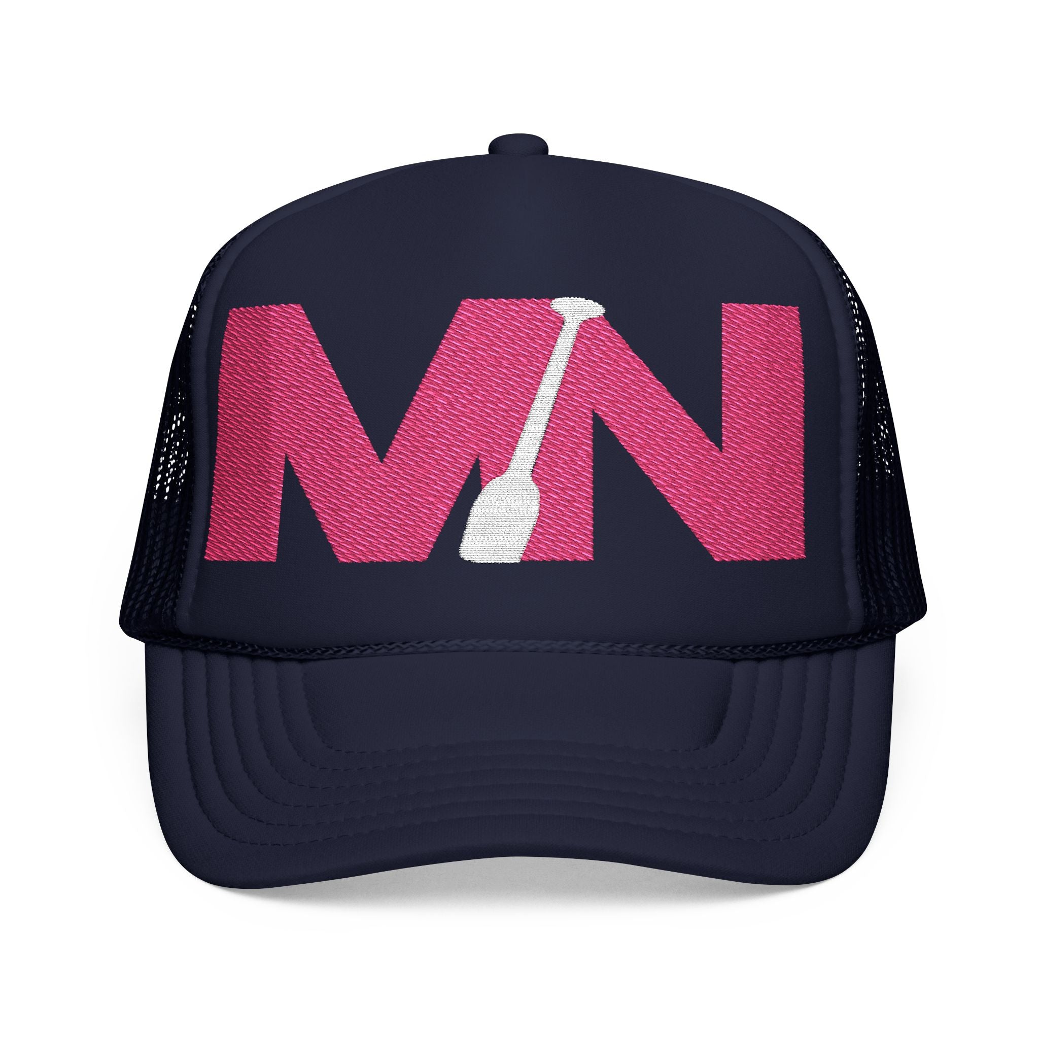 Trendy Foam Trucker Hat with Embroidered MN and Paddle