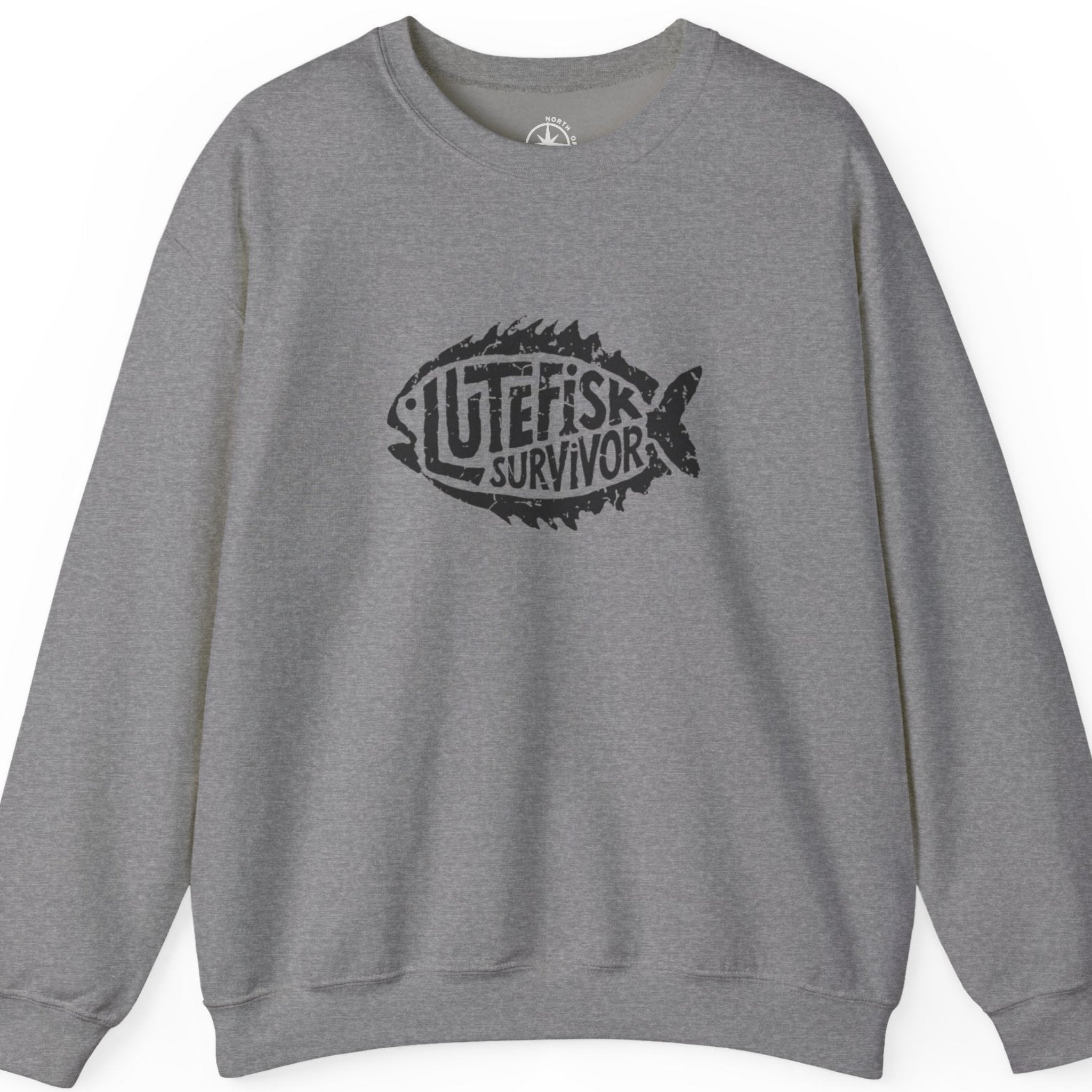 Gray sweatshirt  sweatshirt 'Lutefisk Survivor' graphic 