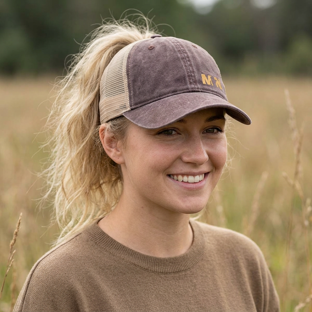 Women's MN Embroidered Washed Mesh-Back Cap