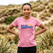 Duck Lake Sunset Tee — Women's Retro Lakeside Graphic T-Shirt
