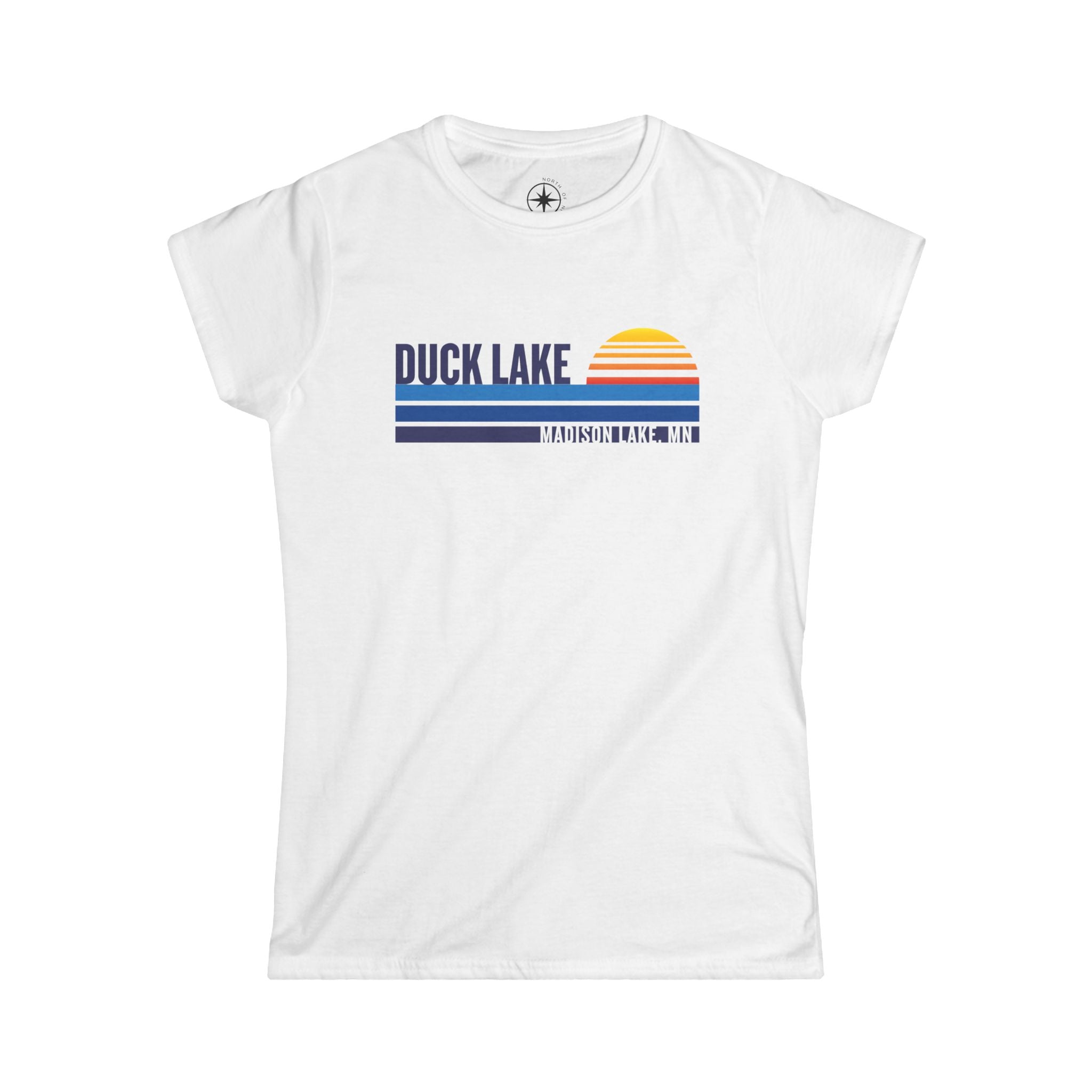 Duck Lake Sunset Tee — Women's Retro Lakeside Graphic T-Shirt