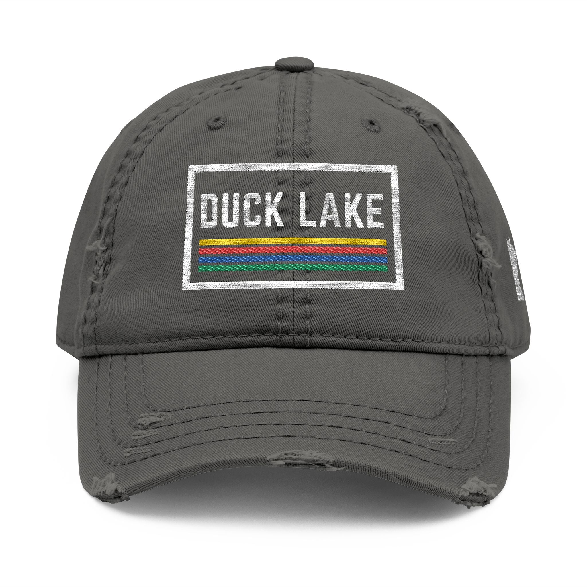 Duck Lake Embroidered Distressed Dad Hat