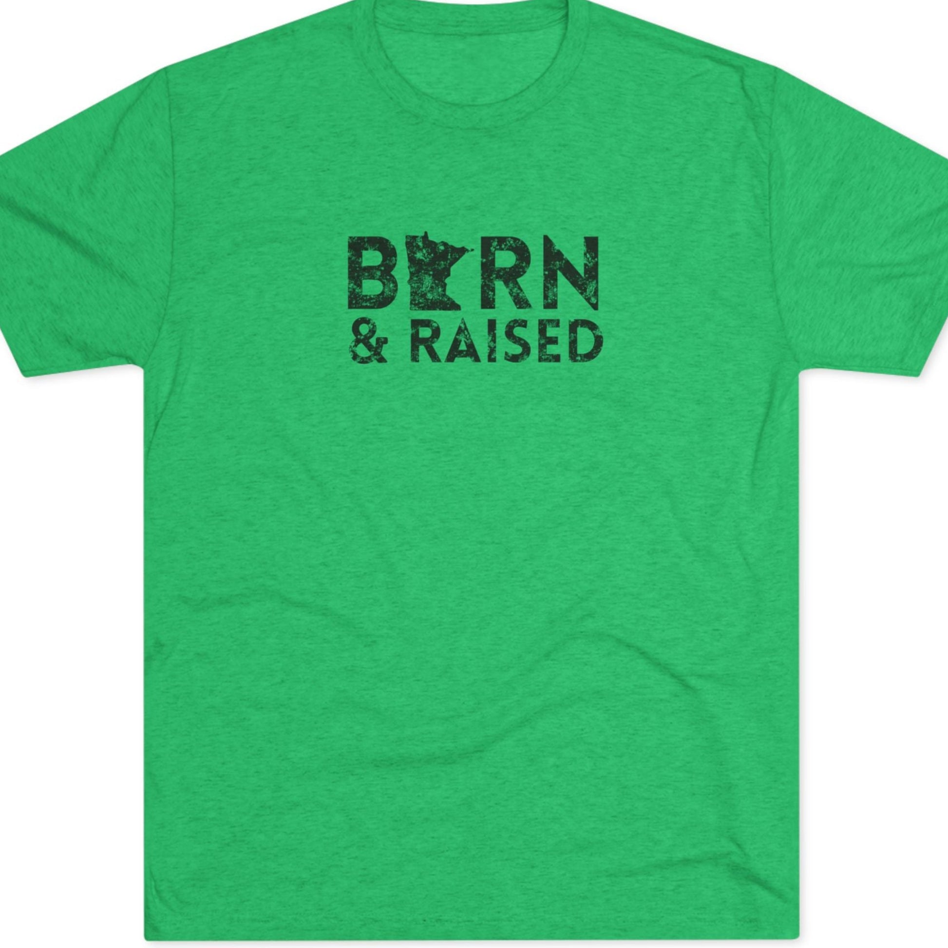 Green t-shirt with 'Born & Raised' text
