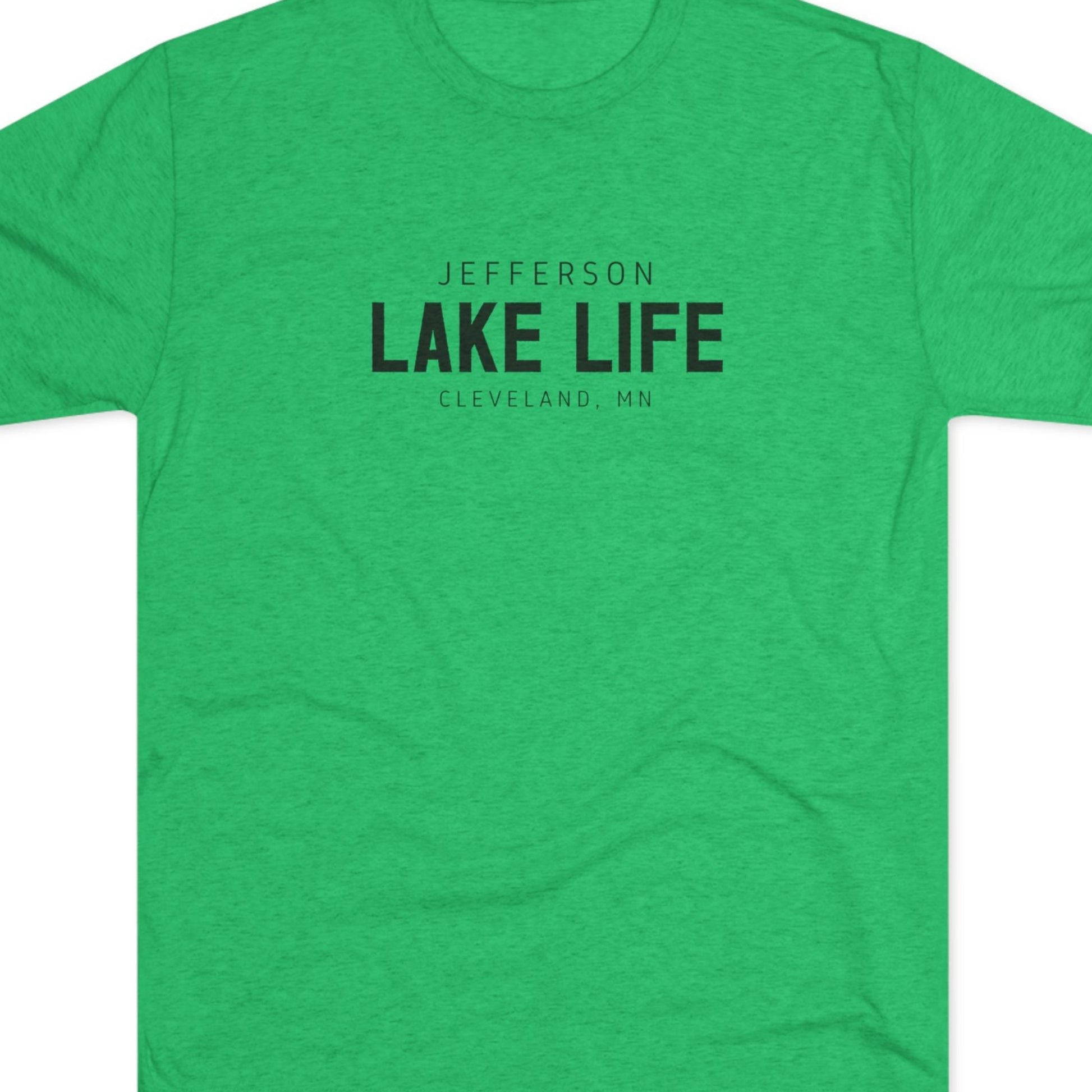 Green t-shirt with 'Jefferson Lake Life, Cleveland, MN' text 