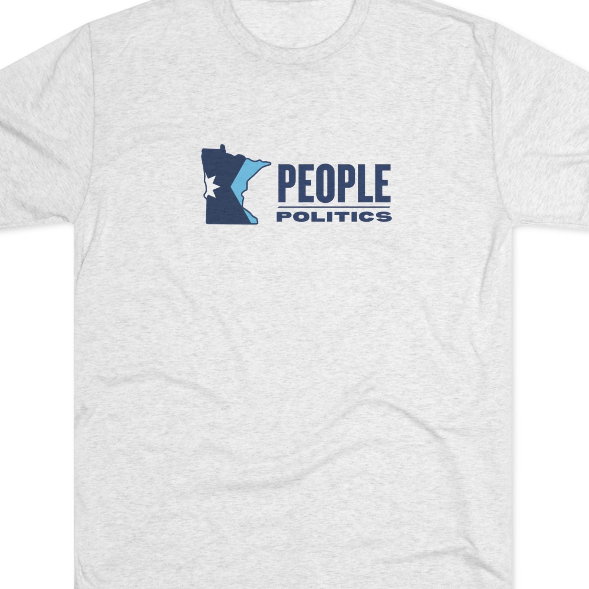 White t-shirt with 'People Politics' logo on a white background