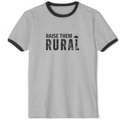 Gray t-shirt with black text 'Raise Them Rural' 
