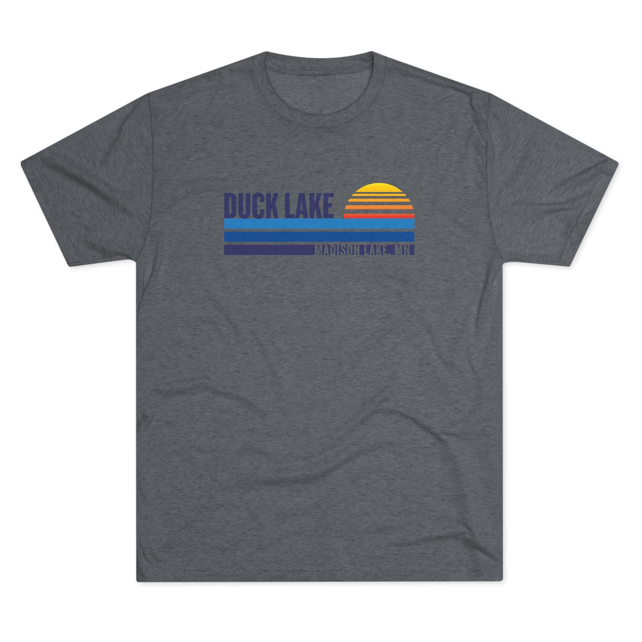 Duck Lake Sunset T-Shirt — Retro Striped Lakeside Graphic Tee