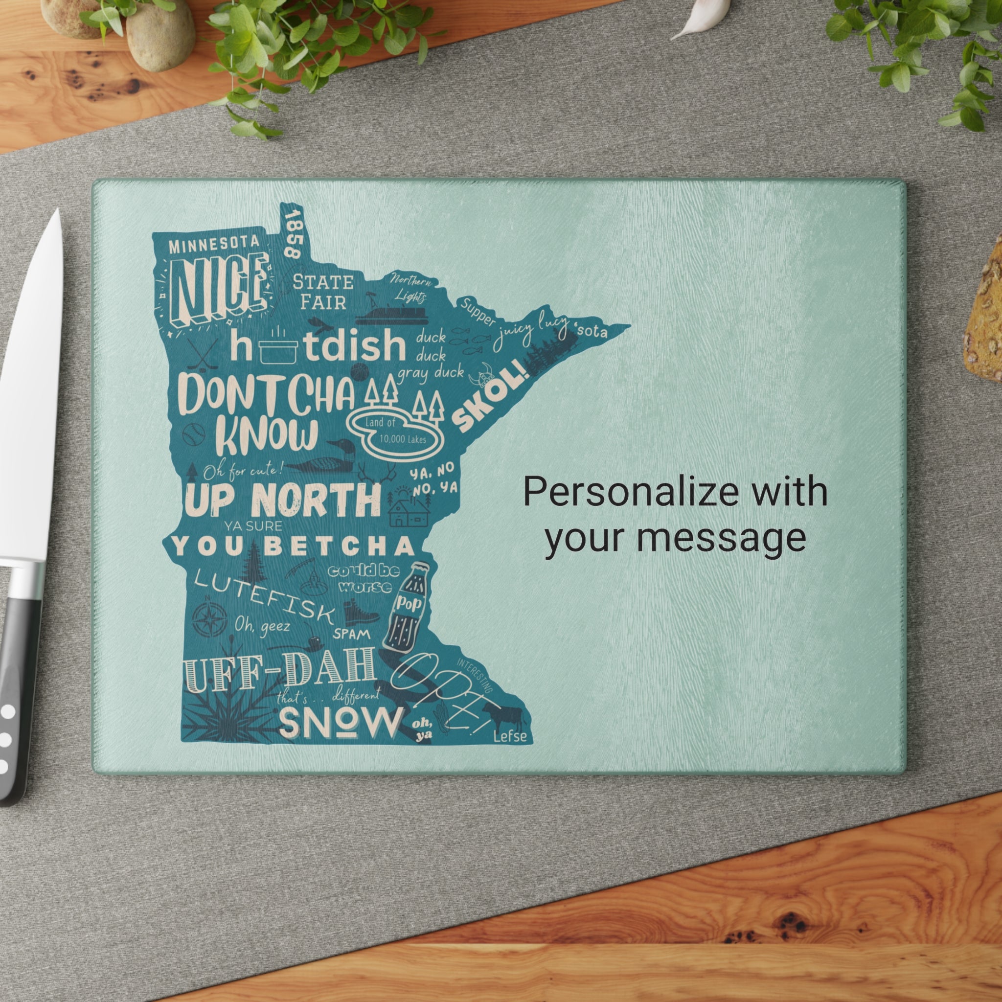 Personalized Minnesota Glass Cutting Board