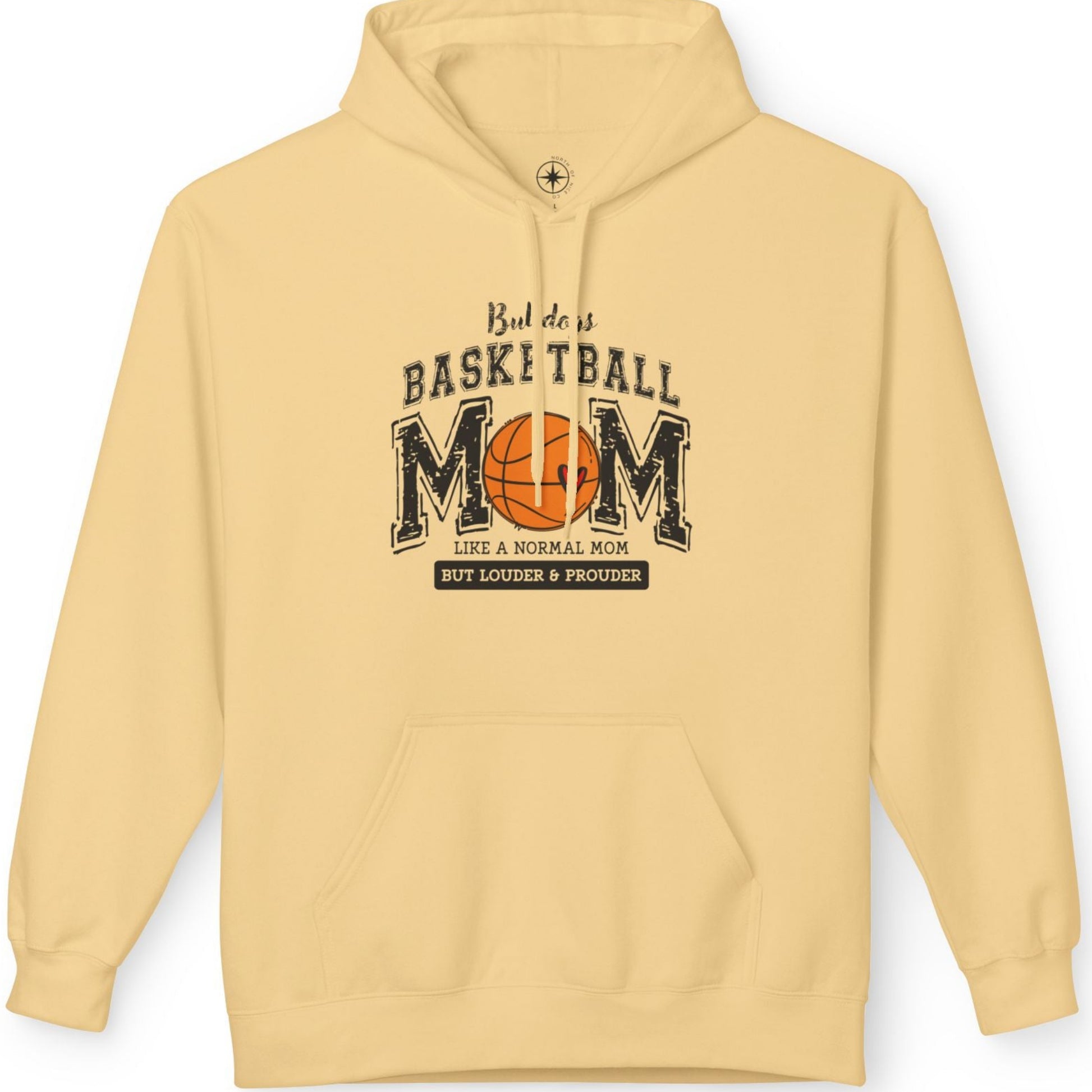 Yellow hoodie with basketball mom graphic