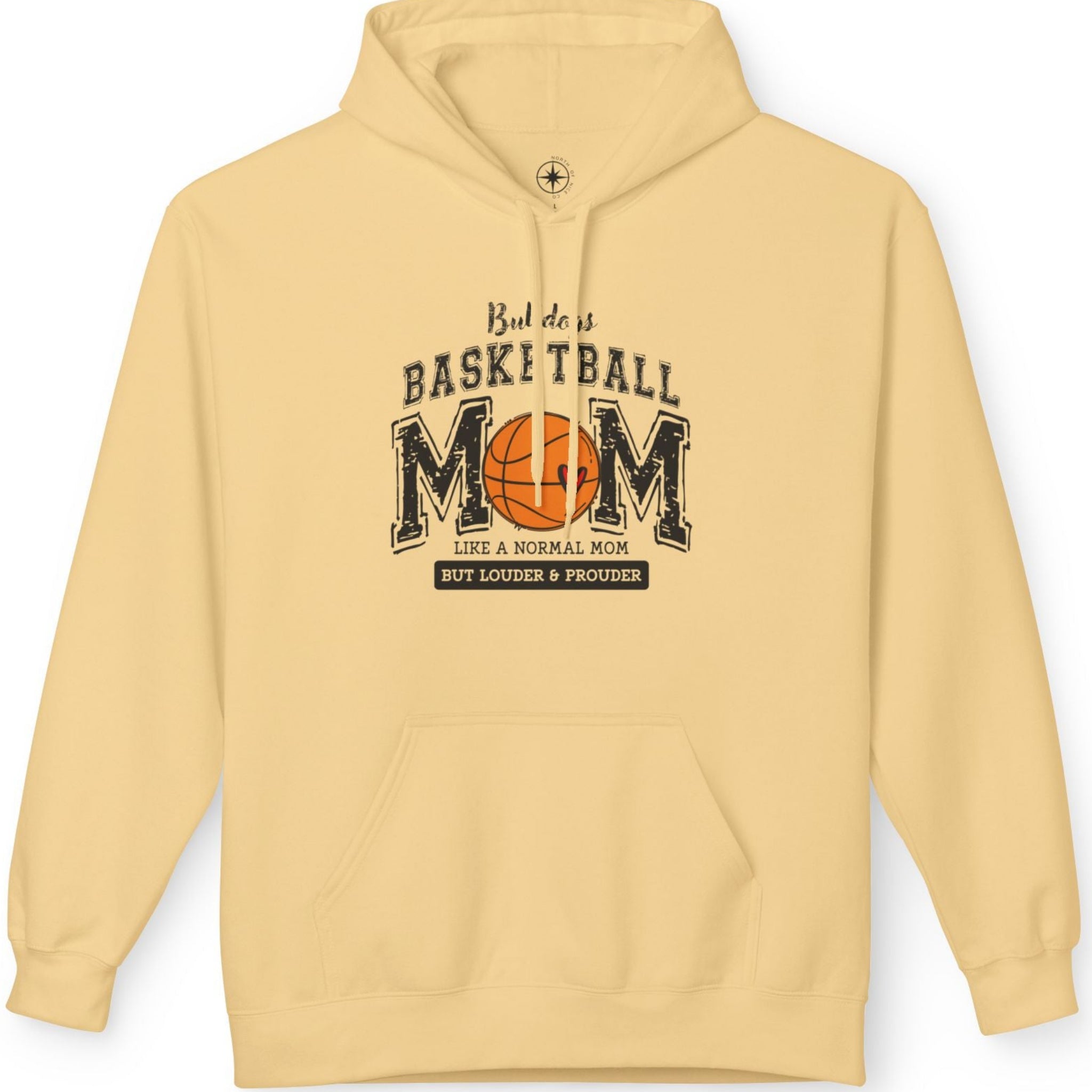 Yellow hoodie with basketball mom graphic