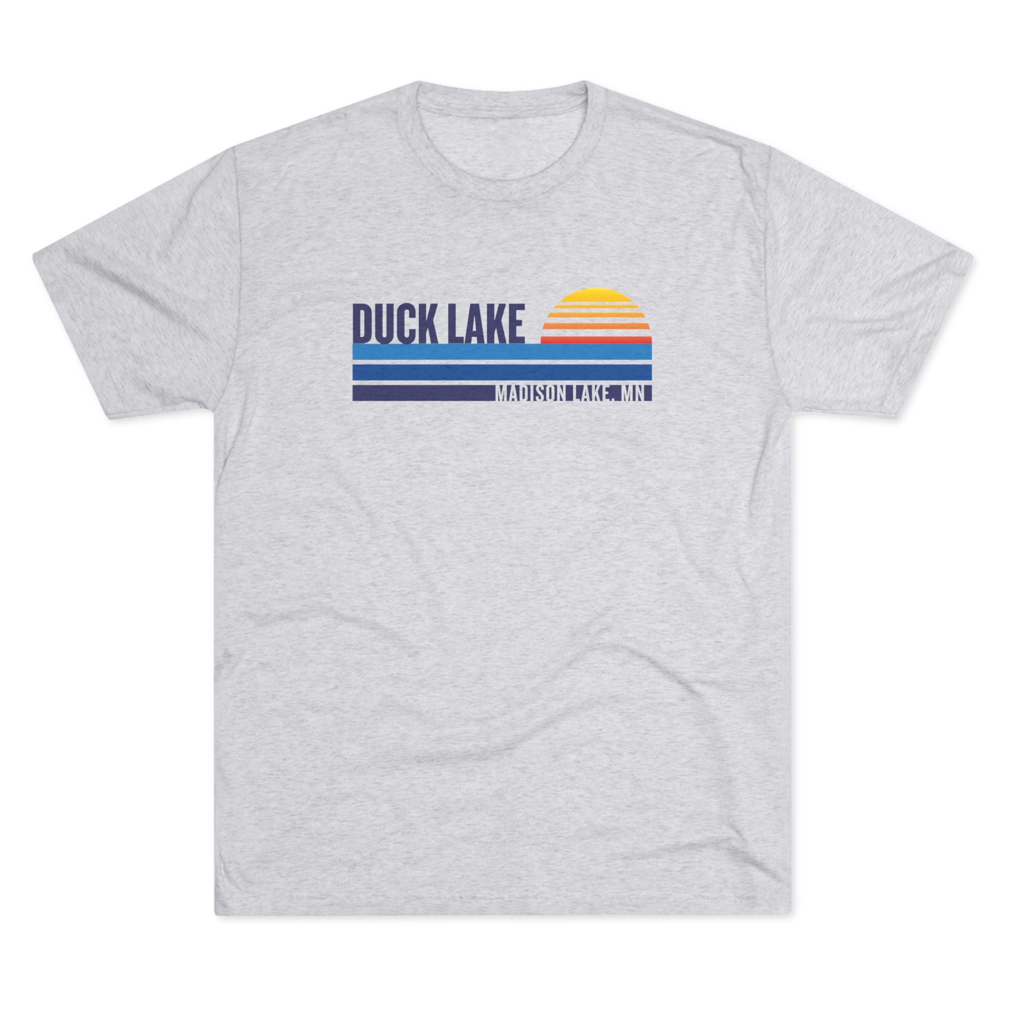 Duck Lake Sunset T-Shirt — Retro Striped Lakeside Graphic Tee