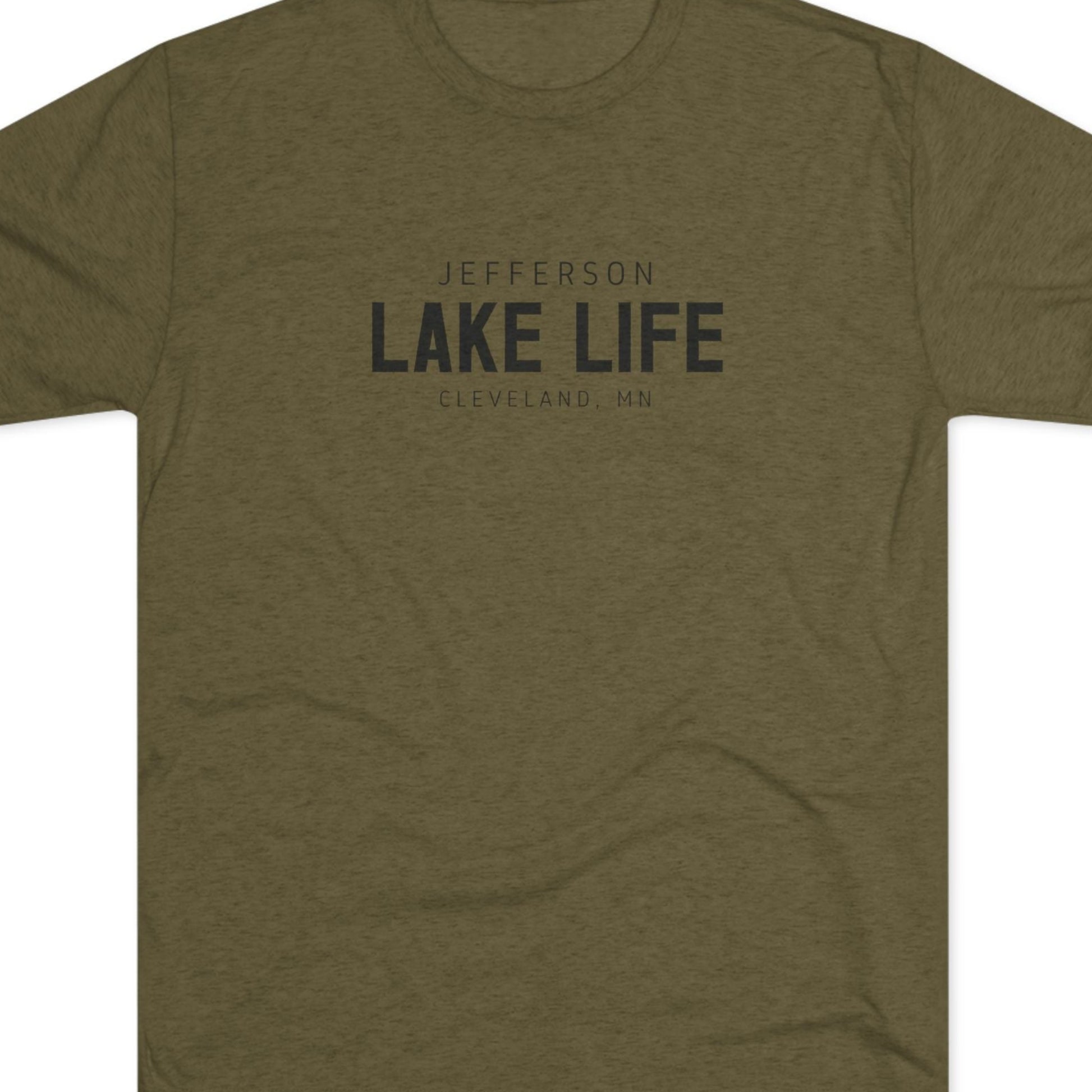 Green t-shirt with 'Jefferson Lake Life Cleveland, MN' text