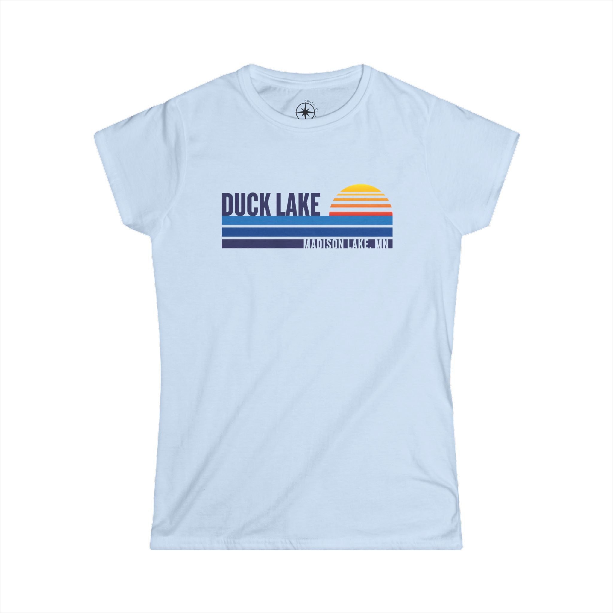 Duck Lake Sunset Tee — Women's Retro Lakeside Graphic T-Shirt
