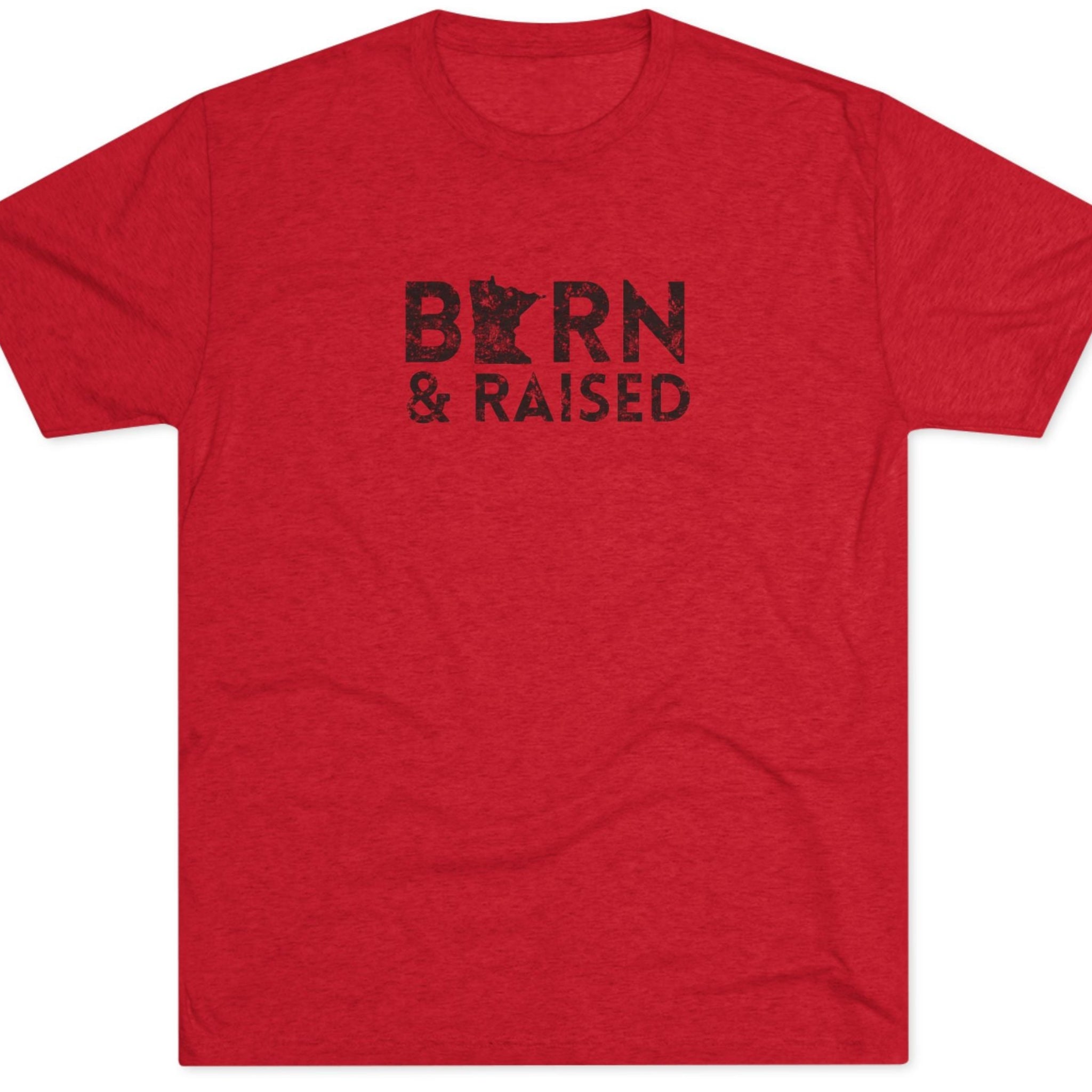 Red t-shirt with 'Born & Raised' text