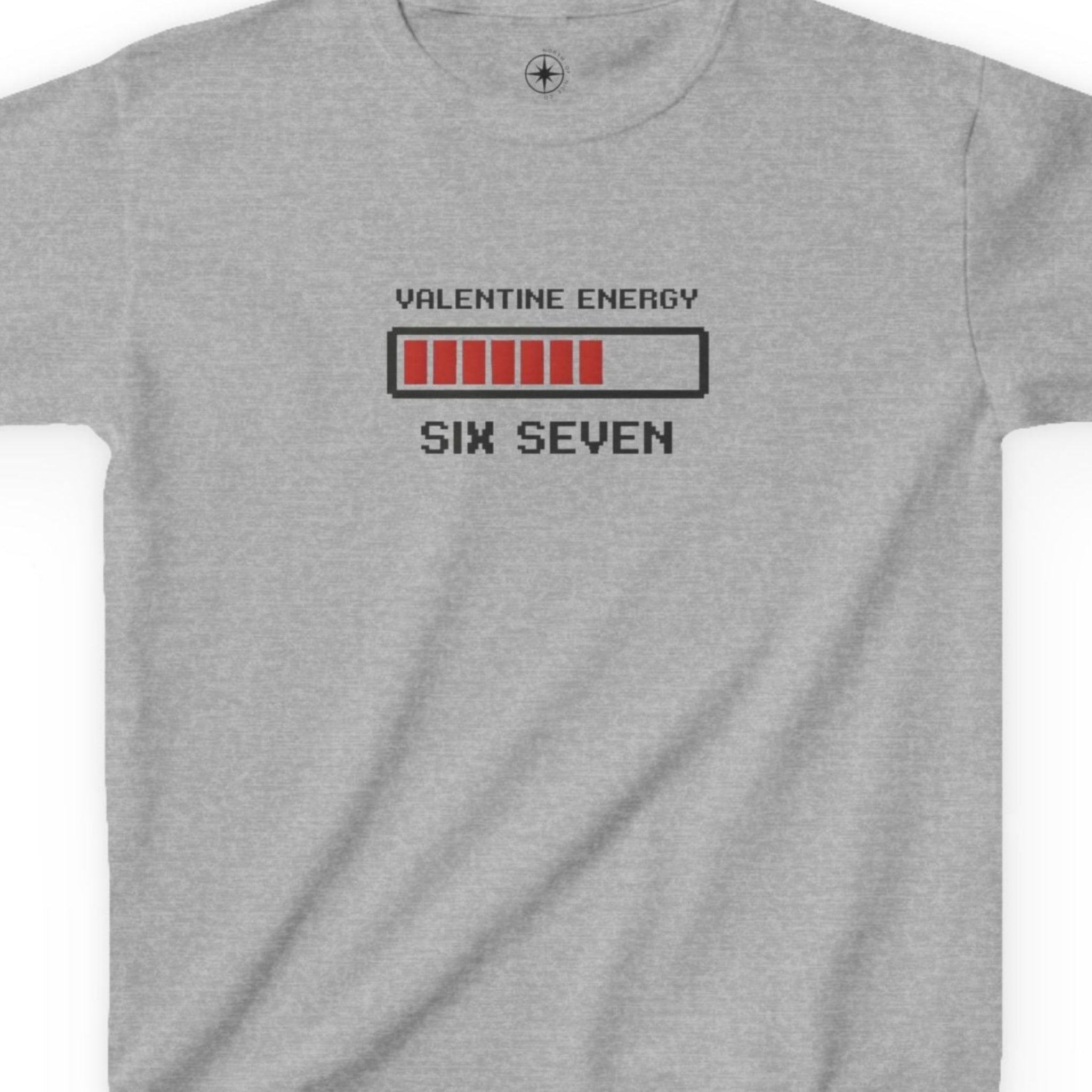 Gray t-shirt with 'Valentine Energy' graphic design