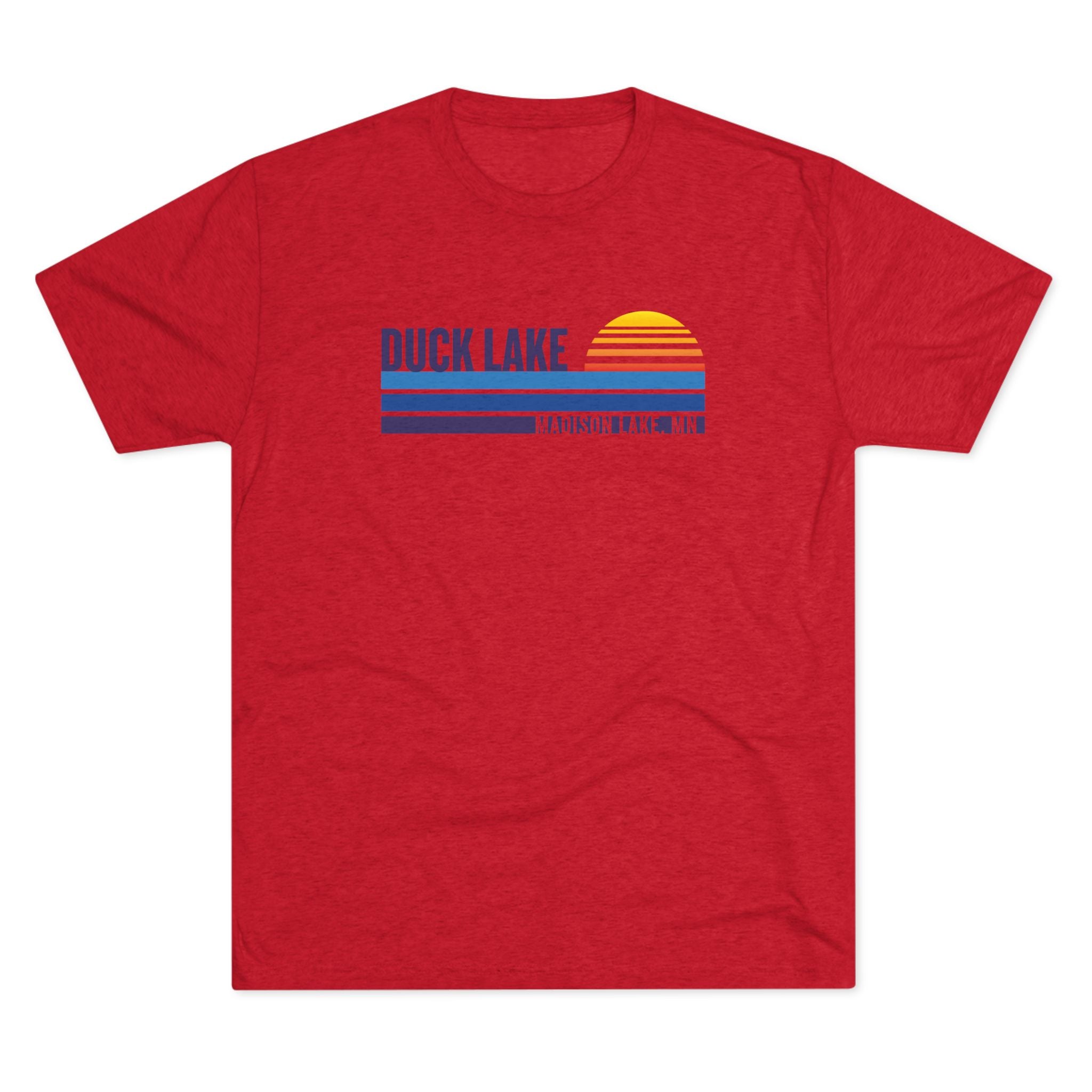 Duck Lake Sunset T-Shirt — Retro Striped Lakeside Graphic Tee
