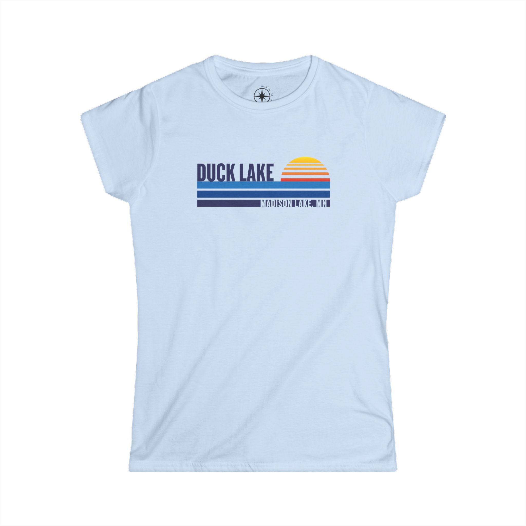 Duck Lake Sunset Tee — Women's Retro Lakeside Graphic T-Shirt