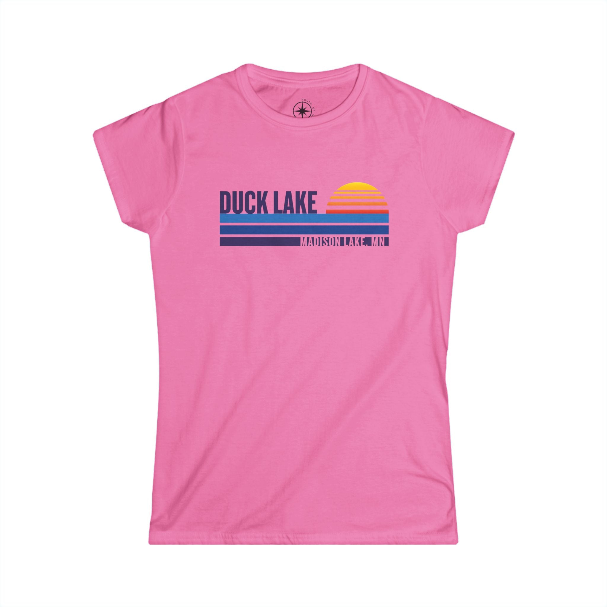 Duck Lake Sunset Tee — Women's Retro Lakeside Graphic T-Shirt
