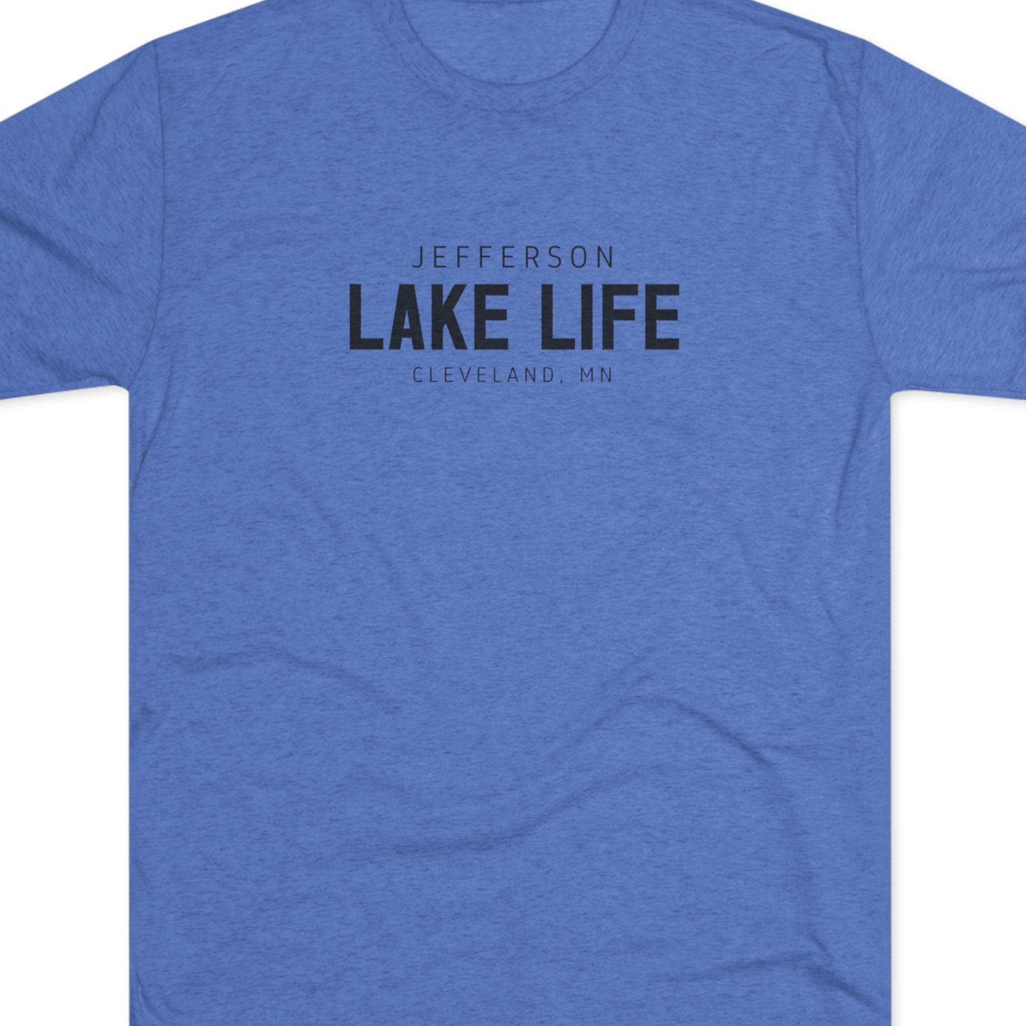 Blue t-shirt with 'Jefferson Lake Life, Cleveland, MN' text 