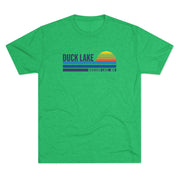 Duck Lake Sunset T-Shirt — Retro Striped Lakeside Graphic Tee