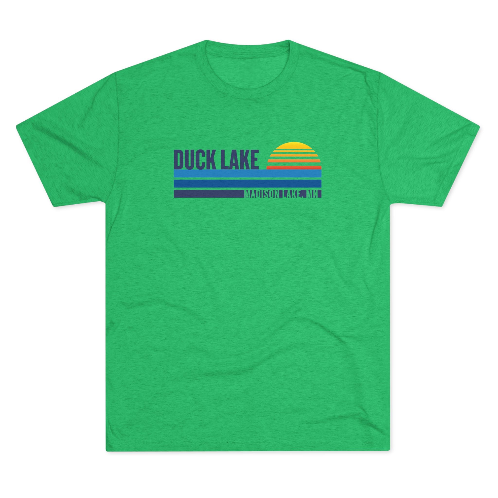 Duck Lake Sunset T-Shirt — Retro Striped Lakeside Graphic Tee
