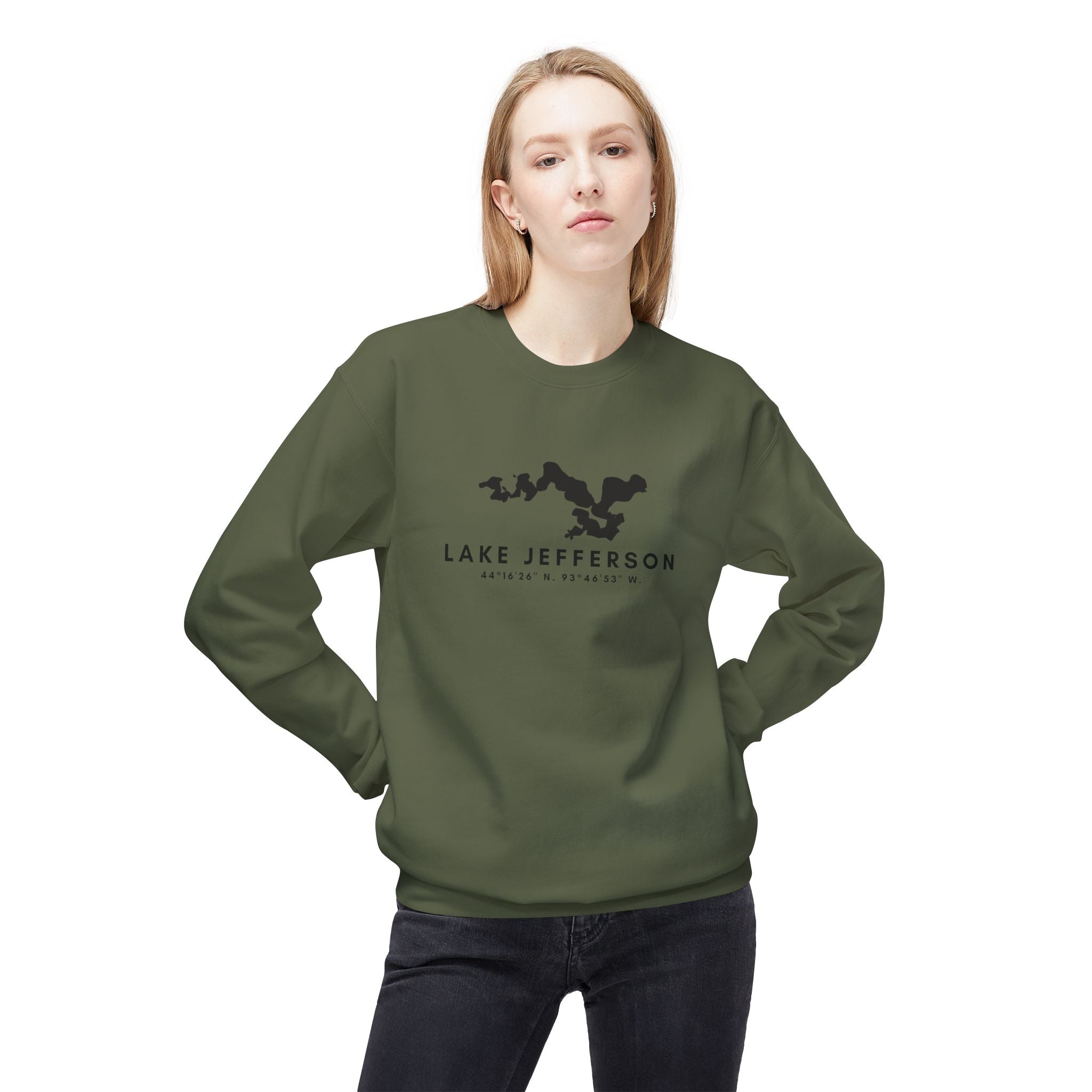 Lake Jefferson Map Crewneck Sweatshirt — Lake Outline Pullover