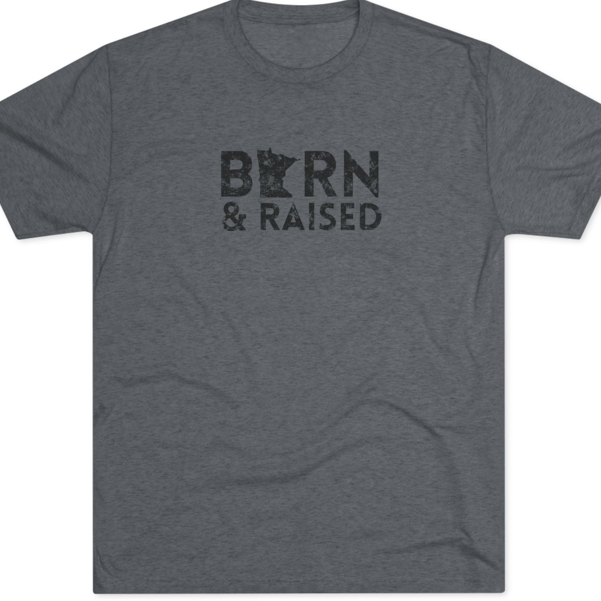 Gray t-shirt with 'Born & Raised' text