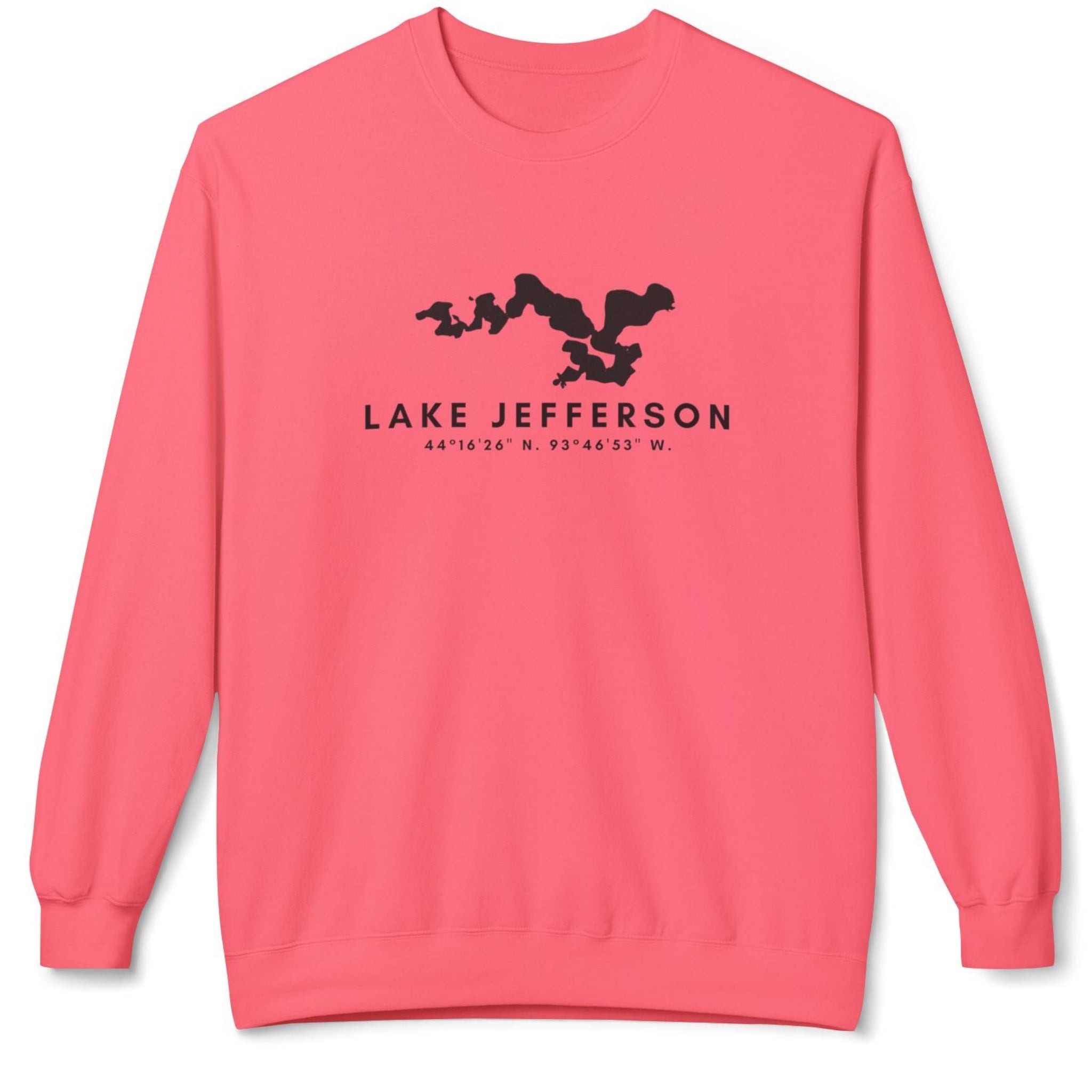 Coral long-sleeve shirt with 'Lake Jefferson' text 