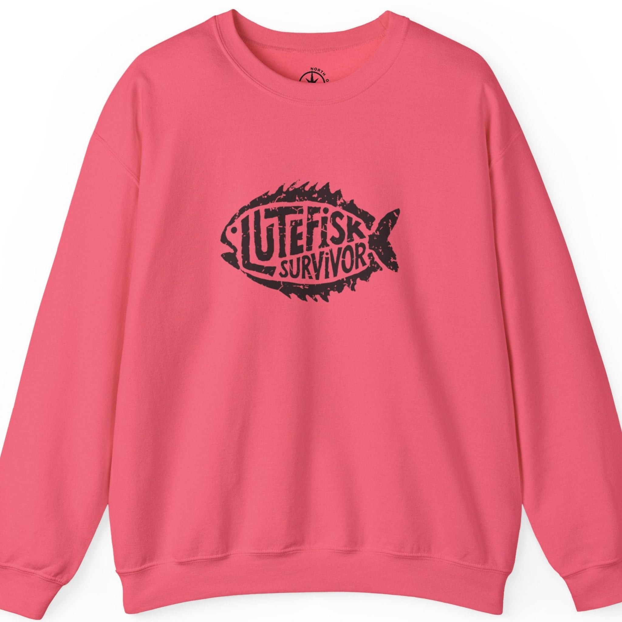 Pink  sweatshirt 'Lutefisk Survivor' graphic 