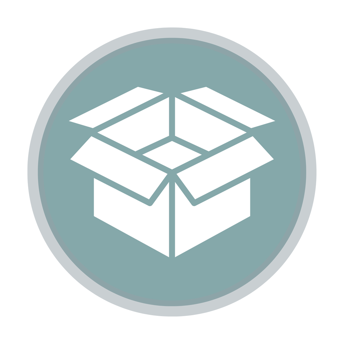 Icon of an open box on a teal background